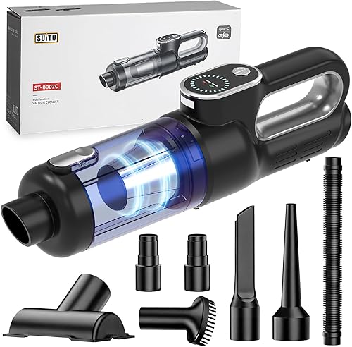 Aspirador inalámbrico para automóvil y plumero de aire, aspiradora de mano de 12000 Pa con motor sin escobillas de 130 W, batería recargable de 2500