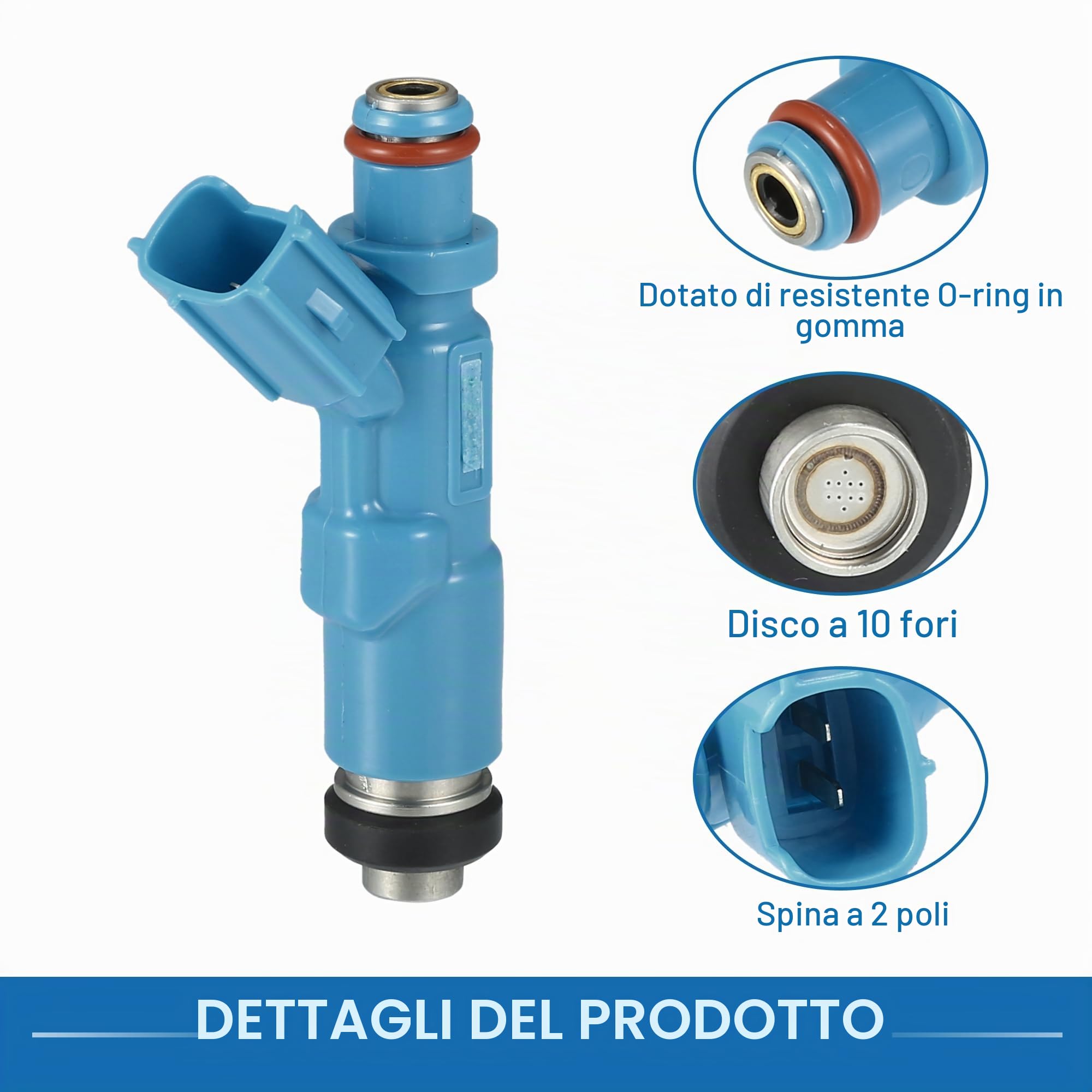 A ABSOPRO Iniettore Carburante Per Toyota Yaris Vitz 99-05 4 Pezzi | Blu, Metallo Plastica, DC 12V, 2 Pin, 75x16mm, 23250-29015/23209-29015, O-Ring Preinstallati, Disco A 10 Fori, 1.0L 1.3L