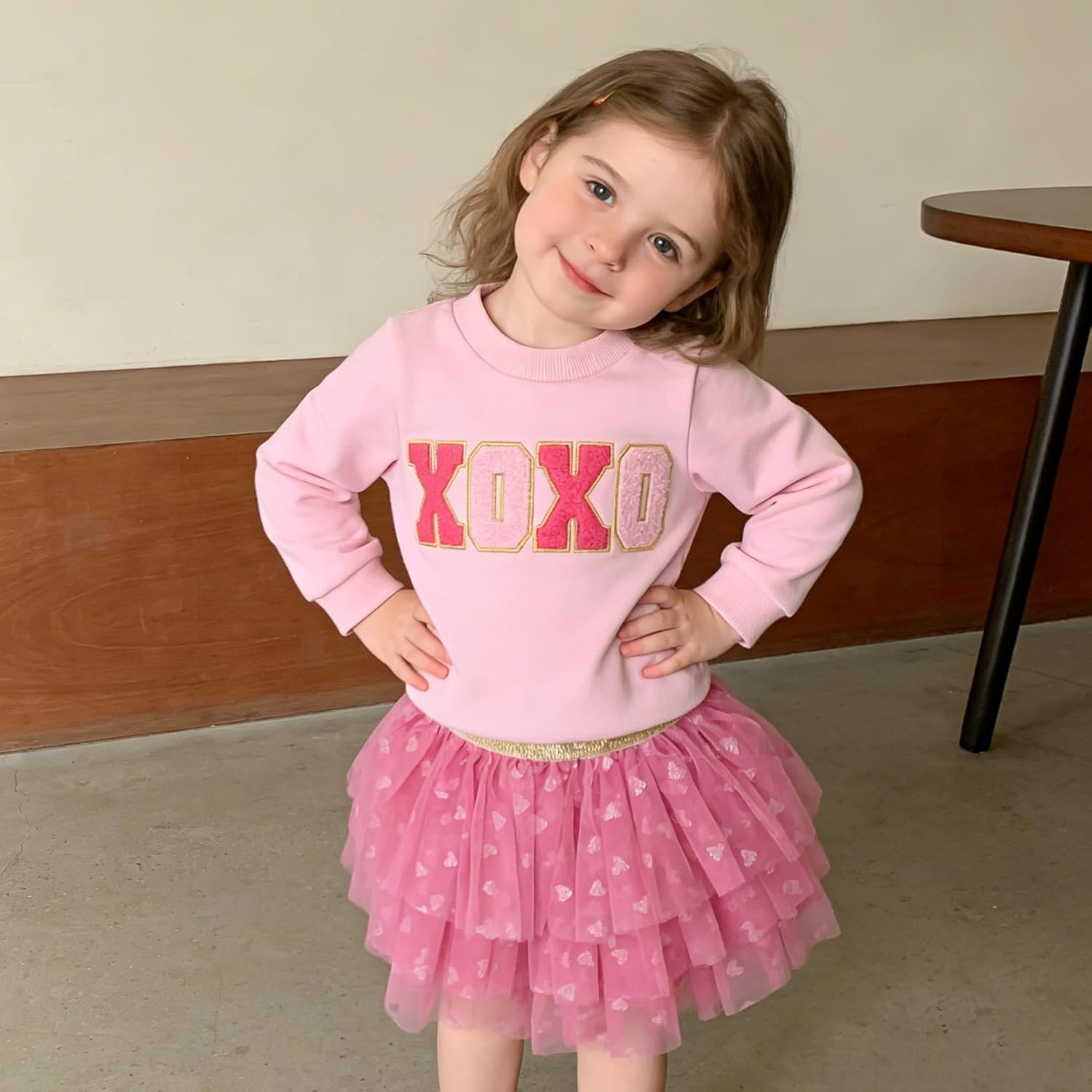 Bmnmsl Toddler Baby Girl Valentines Outfits XOXO Sweatshirt Top + Tutu Skirt 2Pcs Set Long Sleeve Spring Kids Clothes - Image 5