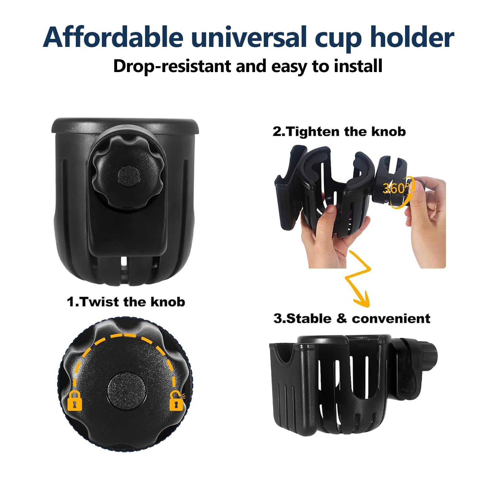 Uchwyt na butelkę, uchwyt na bidon rowerowy z obrotem o 360 stopni, uniwersalny uchwyt na napoje rowerowe z uchwytem na telefon, uchwyt rowerowy do wózków dziecięcych, do rowerów