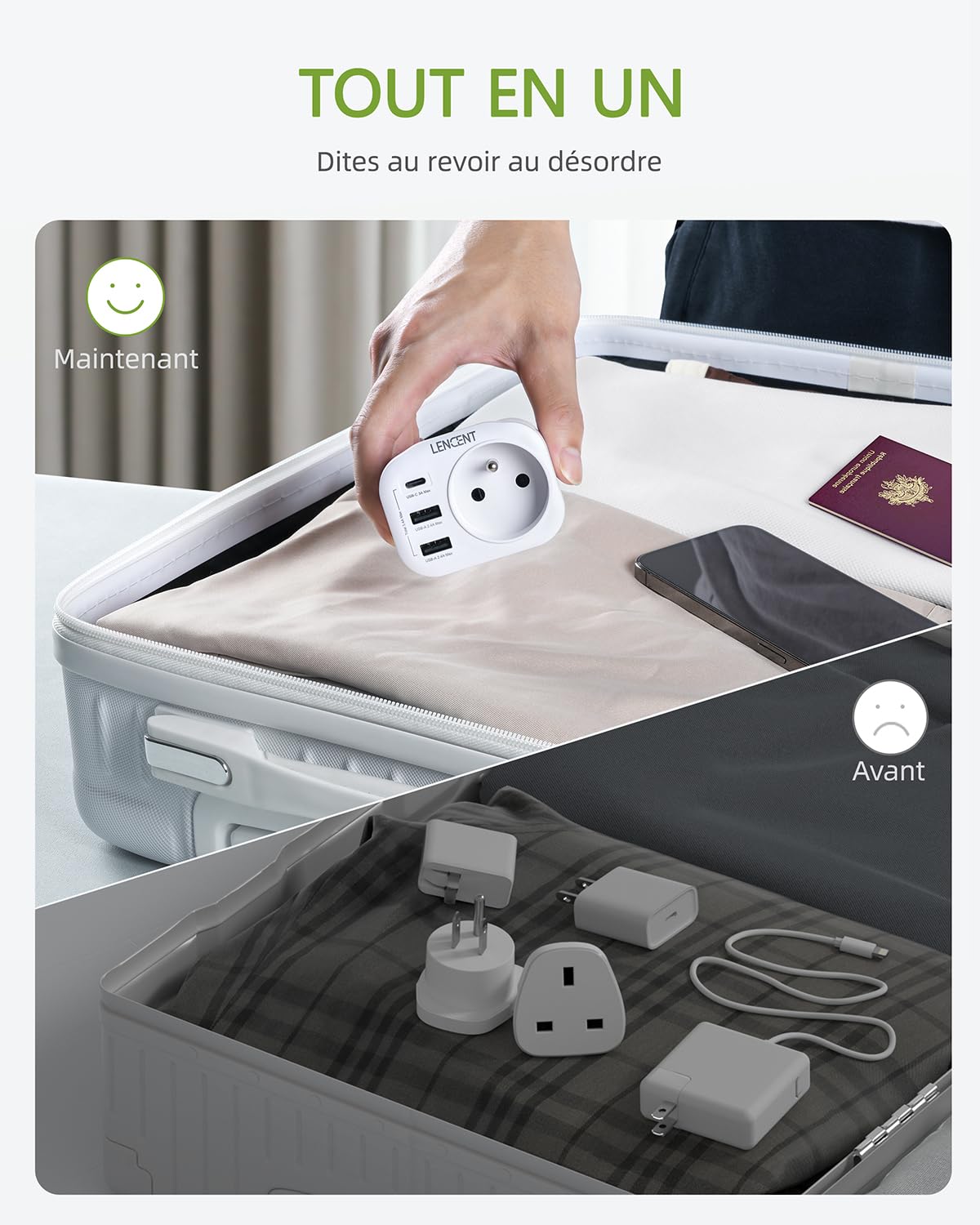 LENCENT Adaptateur Prise AU Australie Chine Nouvelle-Zélande, avec 2 Ports USB & 1 Port USB-C adapté à AUS Prise Française Adaptateur électrique Mâle AU Femelle France, Type I