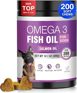 Fish Oil for Dogs Allergy and Itch Relief Chews - Omega 3 for Dog Skin and Coat Care - Salmon Oil for Dogs Anti Shedding Supplement Hot Spot Treatment EPA & DHA 200 Ct