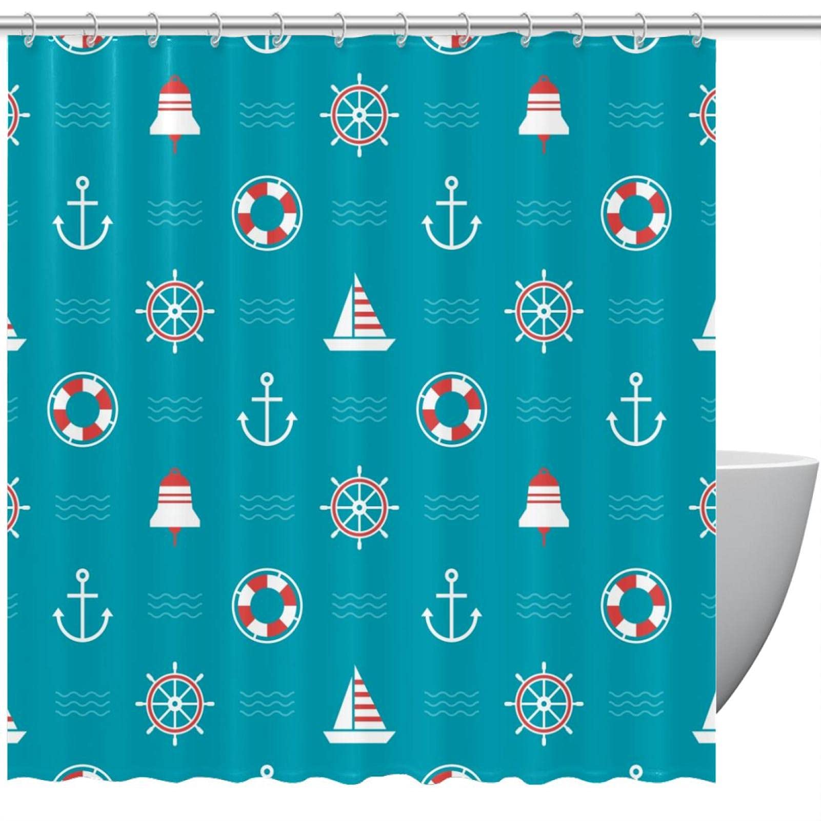 Rideau de douche bleu de qualité supérieure au motif marin boussole