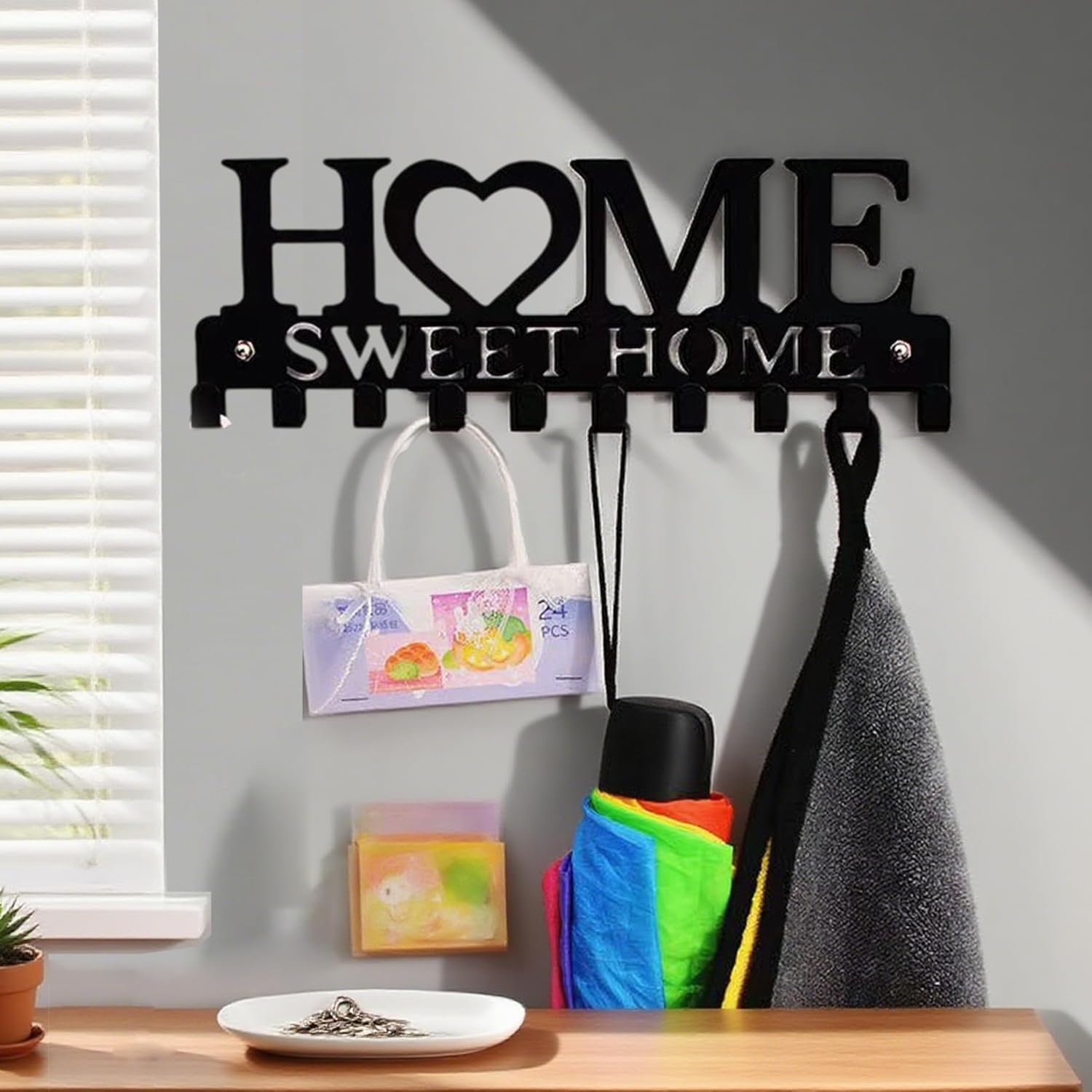 Decorative Metal Key Hooks,Key Holder,Wall Mounted Decor, Wall Mounted Hooks,for Entryway Front Door Kitchen Hallway Garage Mudroom Office with Screws and Anchors (Black)