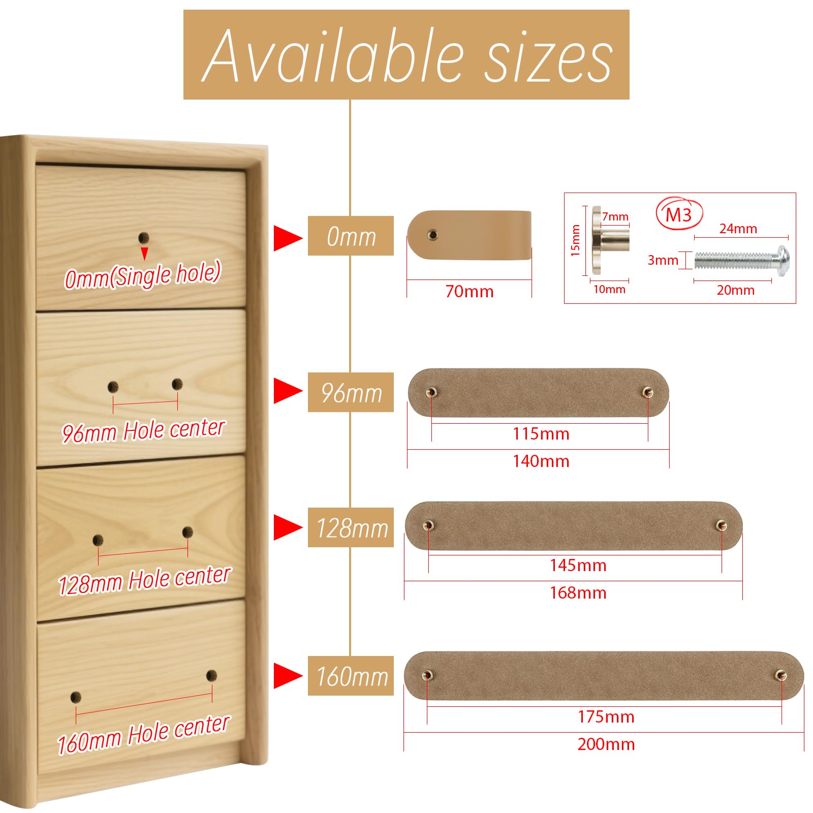 LEREATI 6pcs Leather Drawer Handles Fit to Cupboard Single Hole, Faux Leather Pulls Cabinet Handles - Image 2