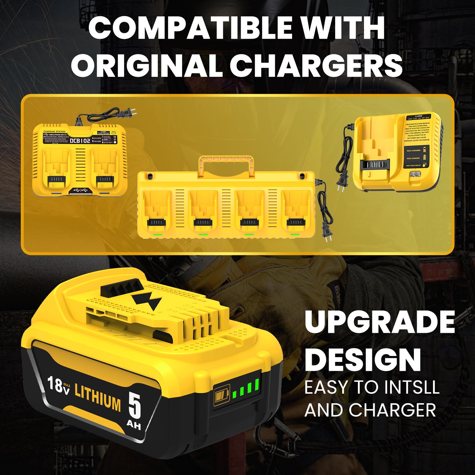 Dewalt 18V 5000mAh Reemplazo Batería Compatible con DCB184 DCB180 DCB181 DCB182 DCB200 DCB201 DCB204