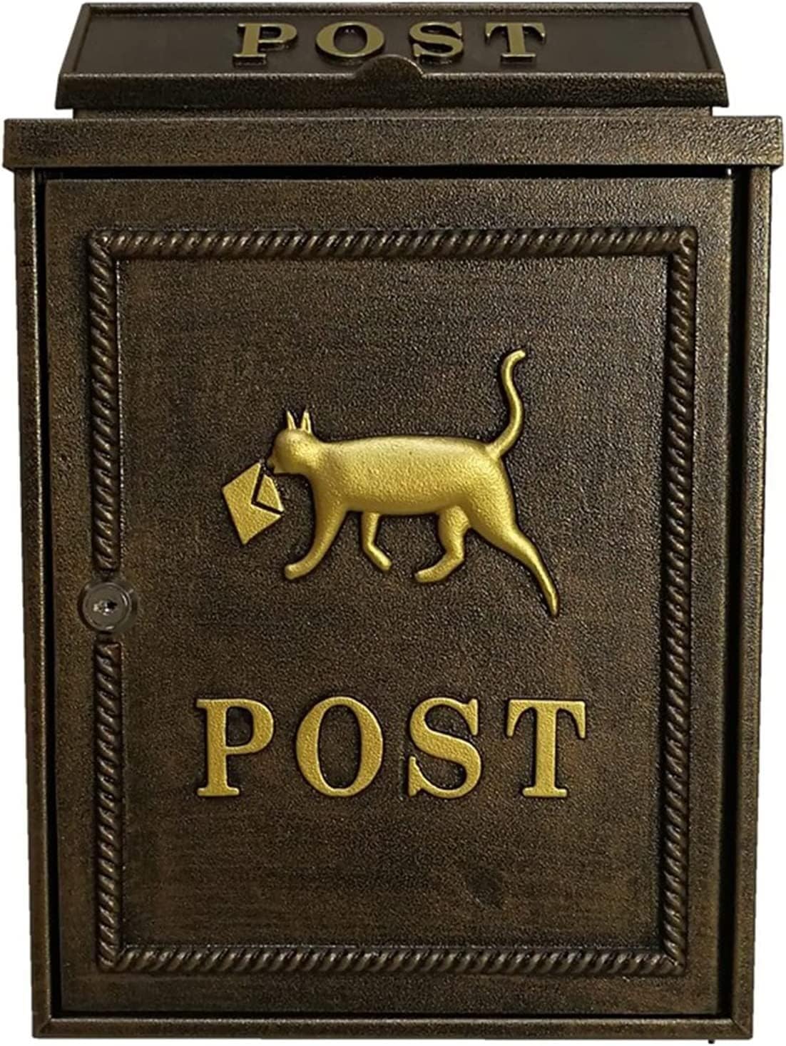 Wall Mount Mailboxes,Outdoor Decorative Lock Mailbox Retro Wall Mounted Cast Iron Mailbox Garden Decorative Cat (Color : Antiquer Bronze)