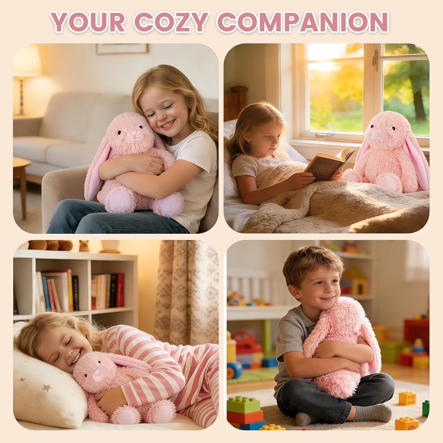 SuzziPals Heatable & Coolable Pink Bunny Stuffed Animal Heating Pad for Soothing & Relaxation, Lavender Pink Bunny Plush for Discomfort, Rabbit Stuffed Animals for Kids, Easter Bunny Plushies Gift