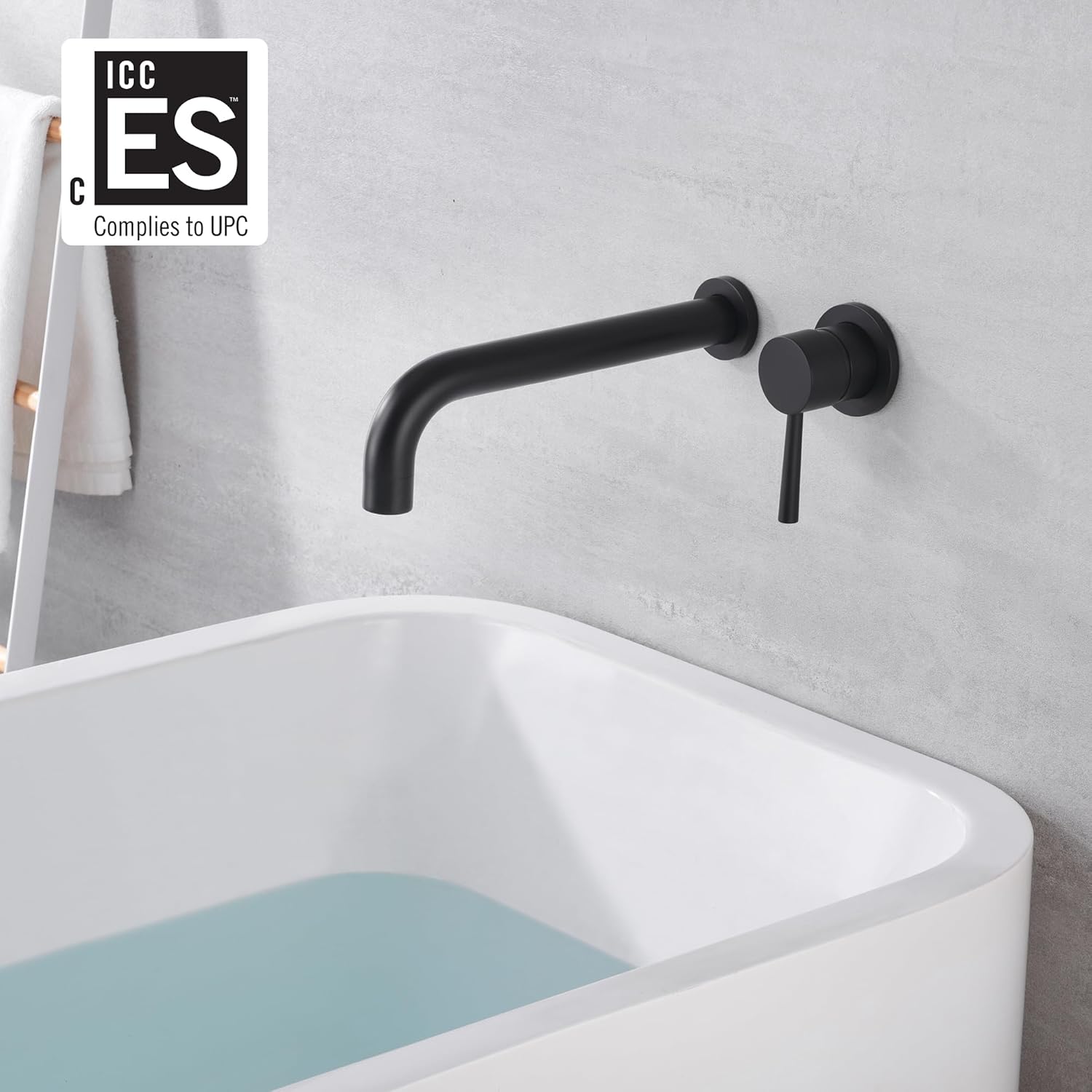 SUMERAIN Matte Black Tub Faucet Wall Mount Bath Tub Filler Extra Long Spout Single Handle with Brass Rough-in Valve