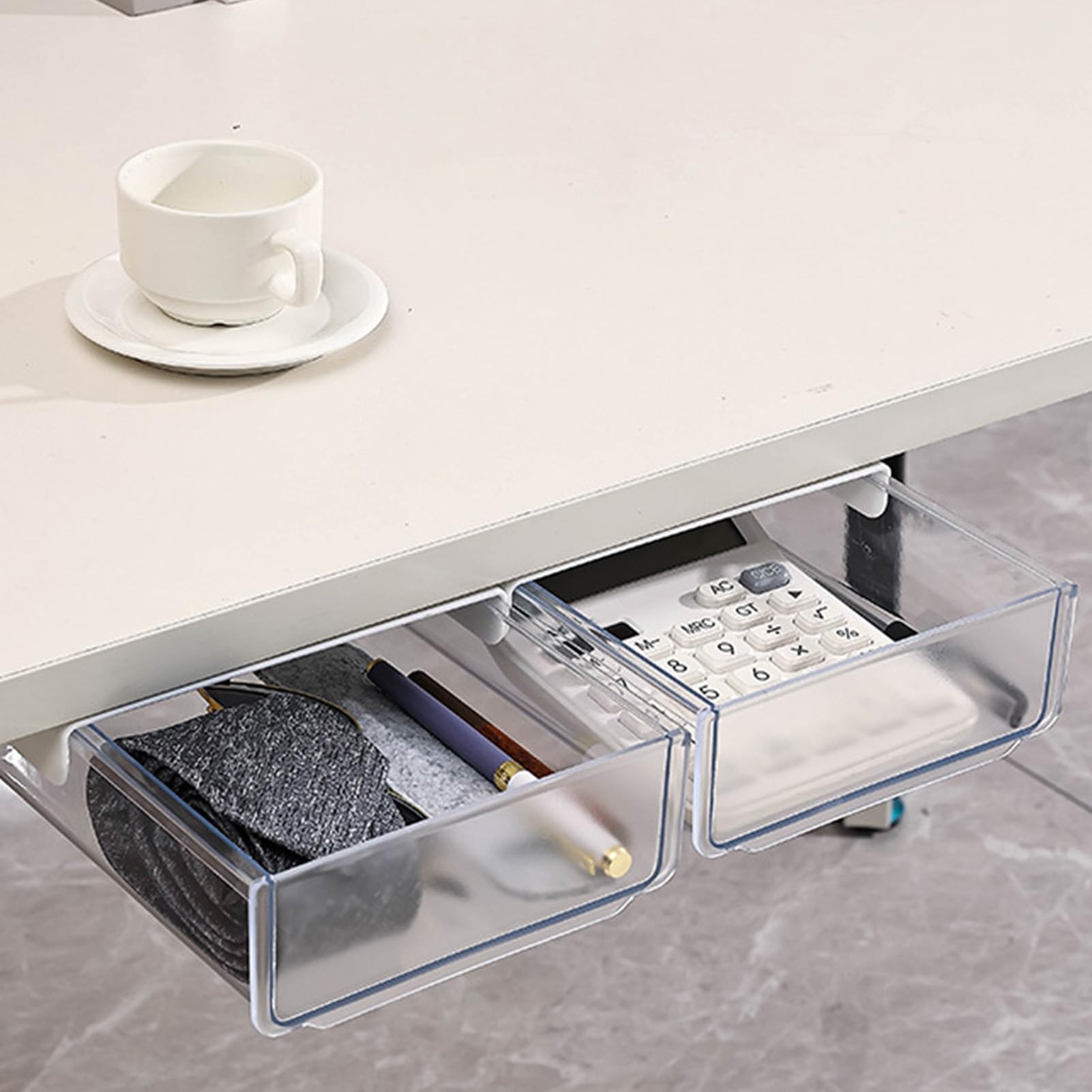 Under Desk Drawer Convenient Space Saving Adhesive Office Organizer for Stationery Document Storage for Office Bedroom Kitchen School 8.3x6.9x2.6in Plastic (Grey)