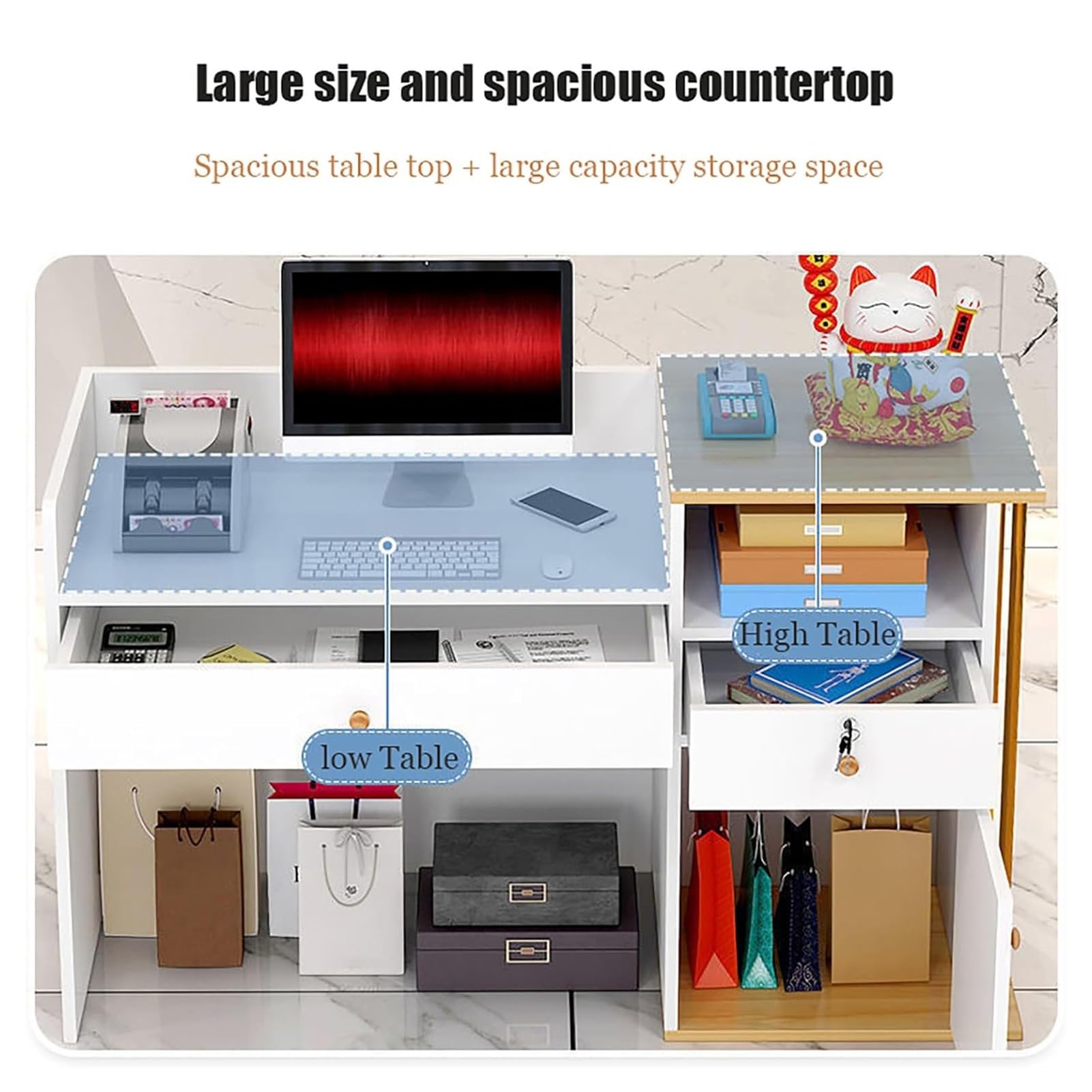 Mostrador De Recepción Moderno para Supermercado, Tienda De Conveniencia, Hotel, Bar Pequeño, Salón De Belleza, Tienda De Ropa, Mostrador De Caja Simple(A,140CM)
