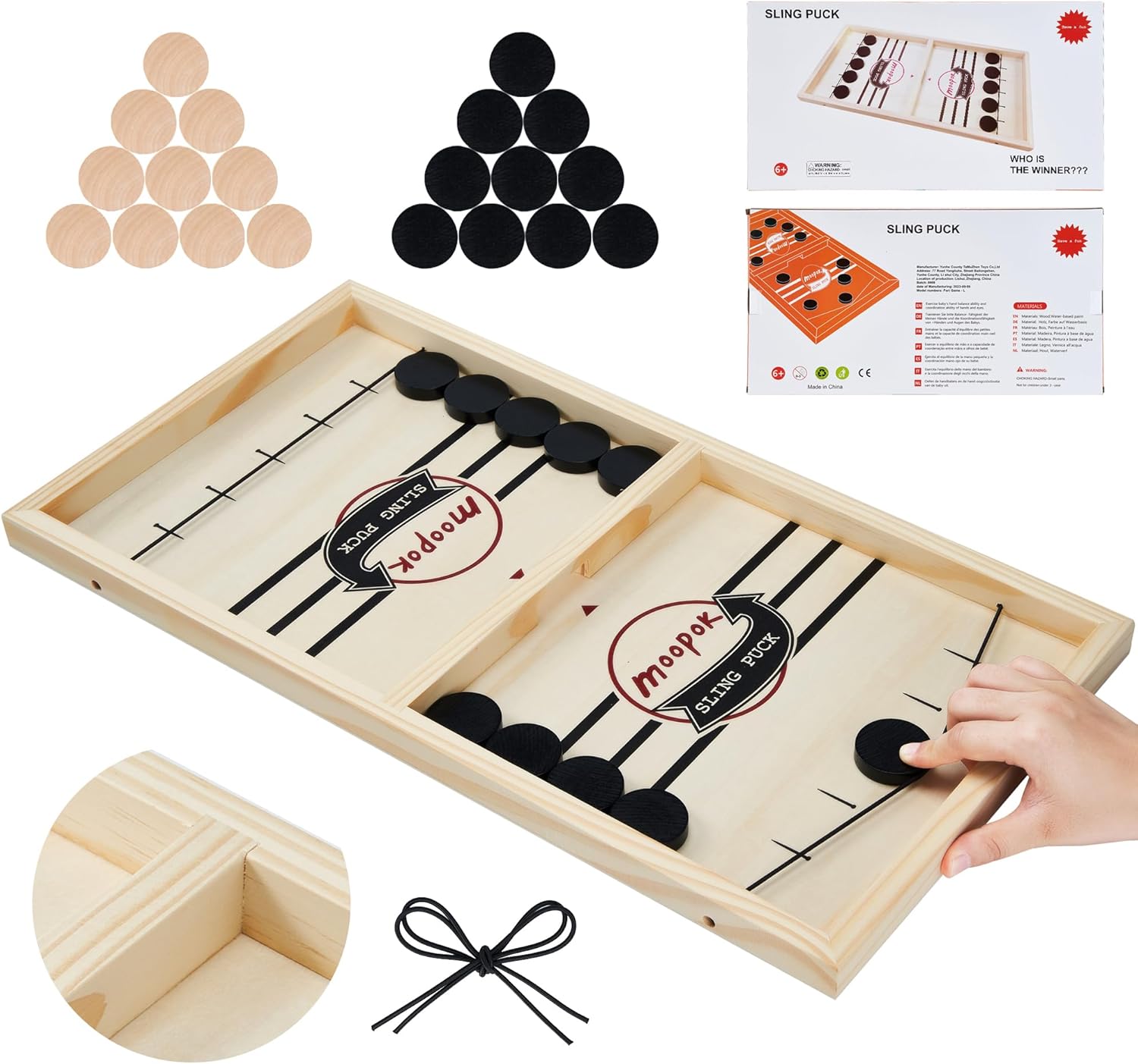 Fast Sling Puck Game – Fast Action Super Foosball Table Desktop Battle Slingshot Wooden Air Hockey Board Game -Guaranteed Fun for Family Game Night or Friends Party