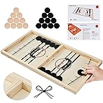 moopok Fast Sling Puck Game - Fast Action Super Foosball Table Desktop Battle Slingshot Wooden Air Hockey Board Game -Guaranteed Fun for Family Game Night or Friends Party