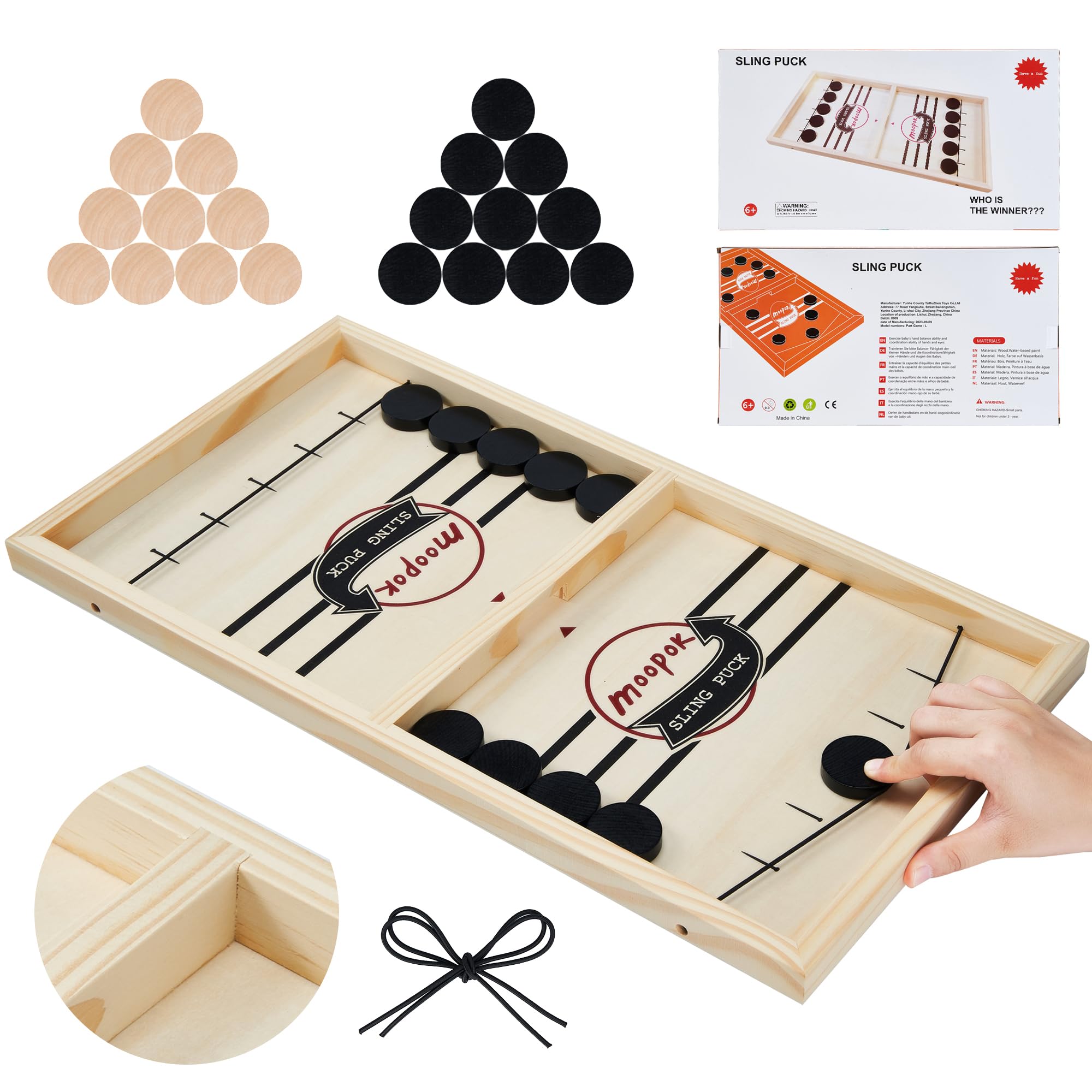 moopok Fast Sling Puck Game - Fast Action Super Foosball Table Desktop Battle Slingshot Wooden Air Hockey Board Game -Guaranteed Fun for Family Game Night or Friends Party