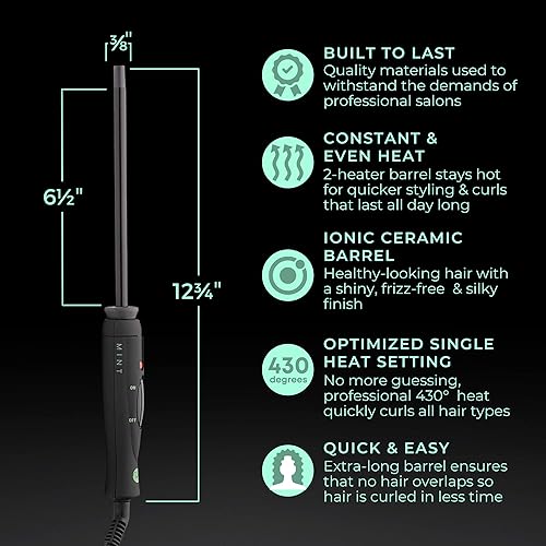 Miniatura 4 de Mint - Varita rizadora ultrafina de 38 pulgadas sin abrazaderas barril de cerámica extra largo de 2 calentadores que se mantiene caliente Rizador de