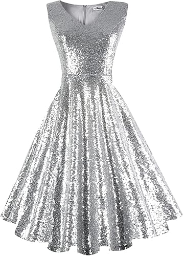 Dressever - Vestido de cóctel sin mangas y con diseño vintage de los años 50 y 60 para mujer, con bolsillos