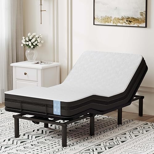 FLEXISPOT Adjustable Bed Frame Base Twin XL + 6" Cooling Gel Memory Foam Mattress, Massage, Head and Foot Incline, Zero Gravity, Zero Clearance, Under-Bed Lights, Anti-Snore, Wireless Remote