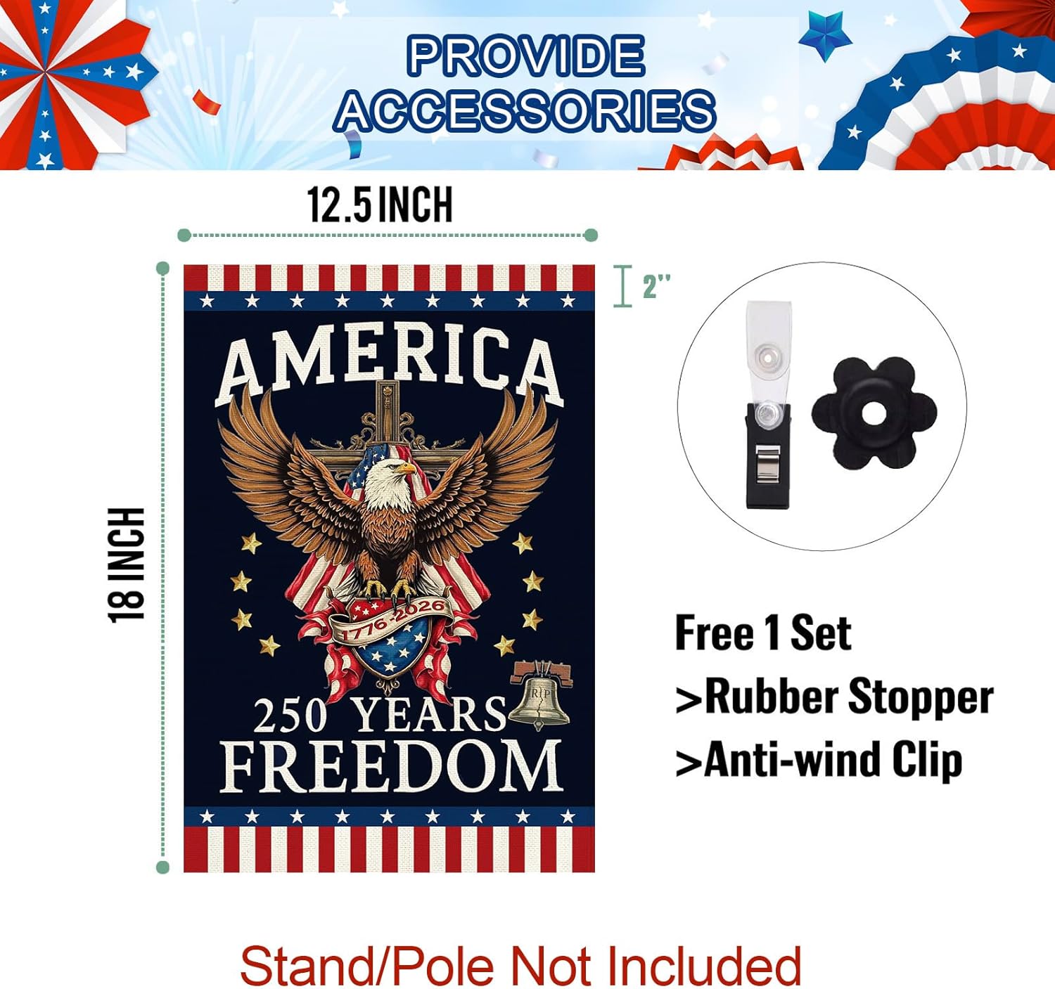 Baccessor America 250 Years Freedom Garden Flag 12x18 Inch Double Sided,250th Anniversary USA Patriotic 1776-2026 Banner Commemorative Yard Outdoor Outside Decoration - Image 4