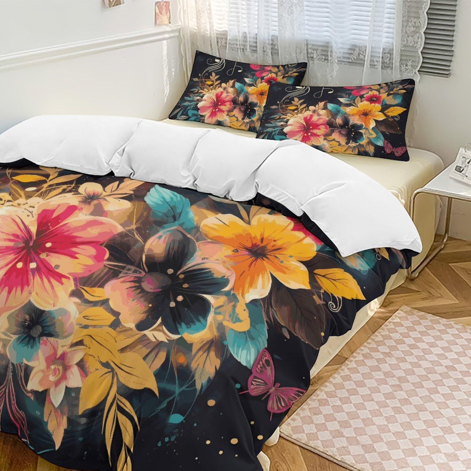 Parure de lit toutes saisons en microfibre douce avec 2 taies d'oreiller