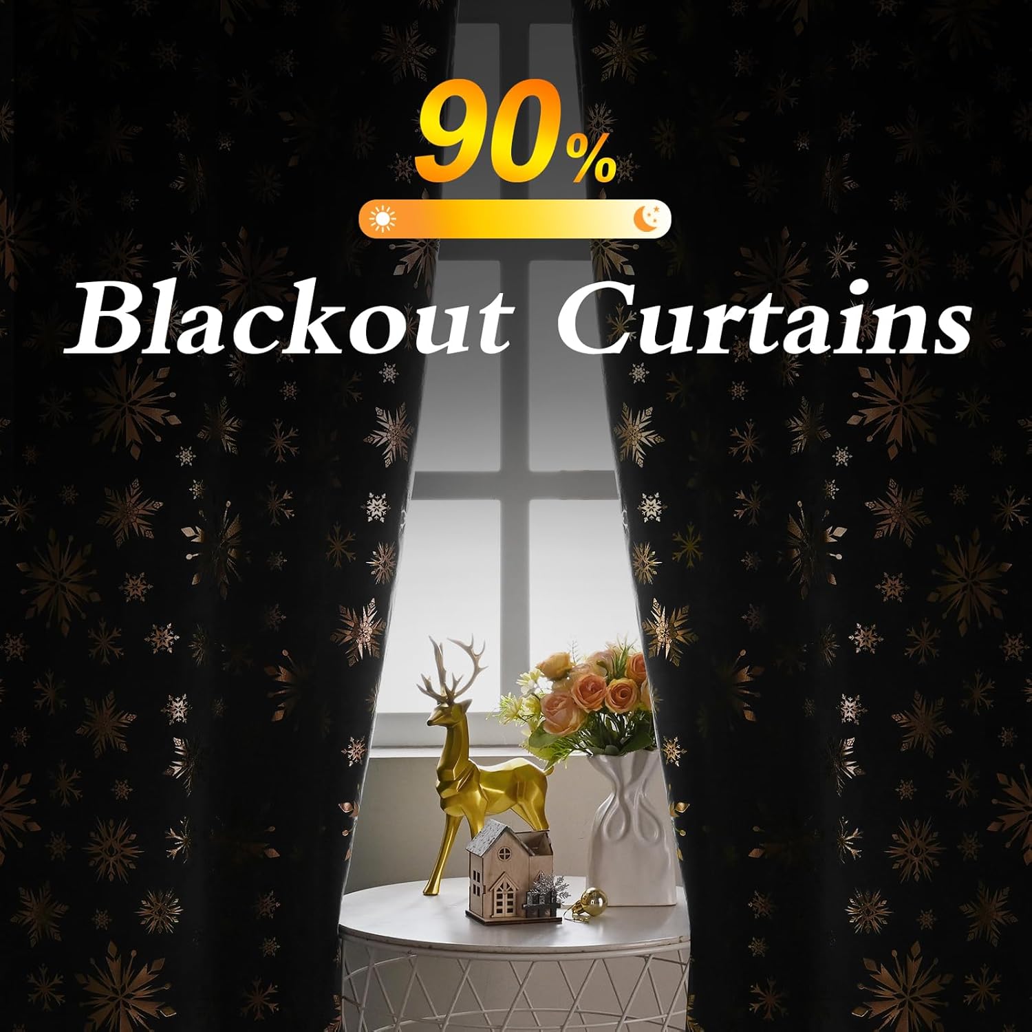 ASPMIZ Christmas Curtains for Living Room, Gold Snowflake Foil Print Curtain, Velvet Blackout Curains for Bedroom, Christmas Drapes 84 Inch Length 2 Panels Set, Thermal Insulated Grommet Curtain, Grey