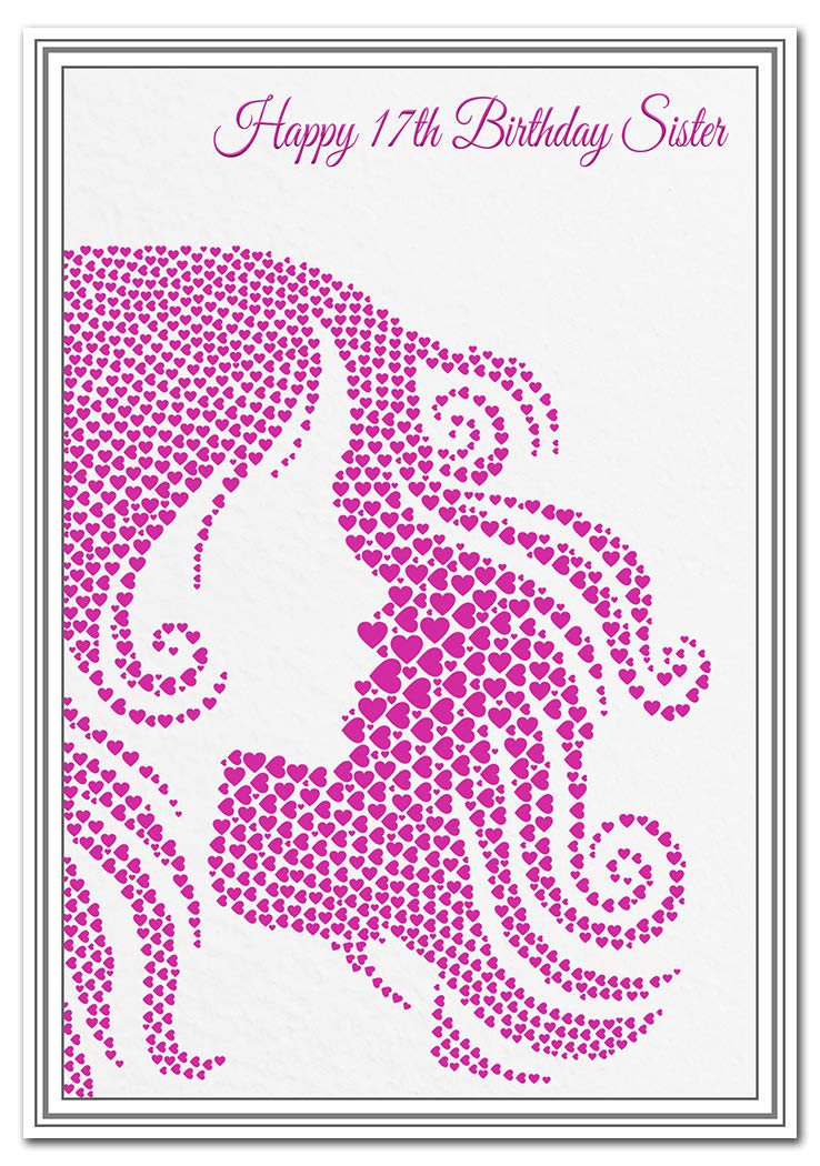 Special 17th Birthday Card - Teenage Girl - Unusual Unique Best Cool 17 year old (Sister 17th Bday - Pink Heart Silhouette)