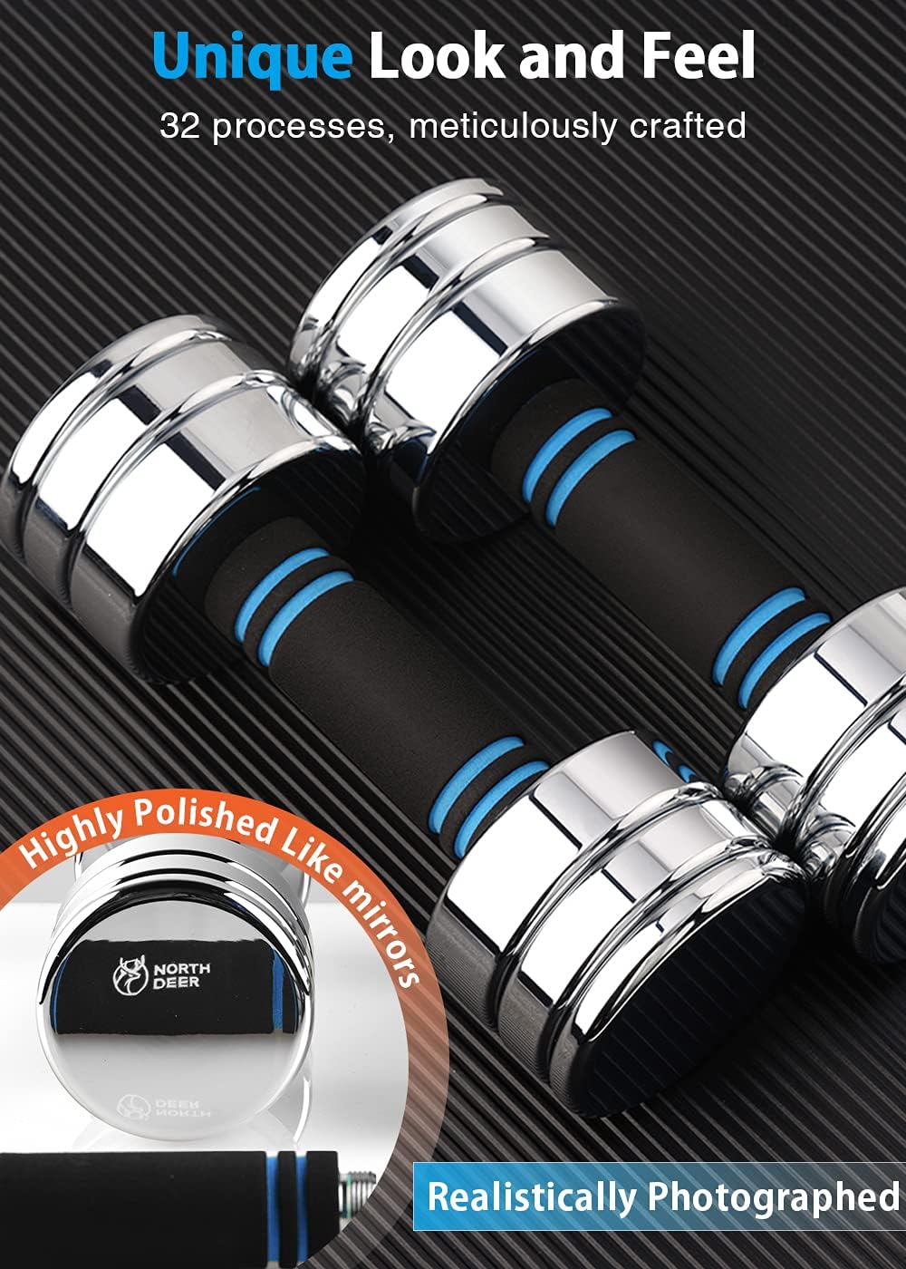 Northdeer Steel Dumbbells Ultracompact & Adjustable Chrome Dumbbell with Foam Handles 5lb 10lb 15lb 20lb 30lb 50lb Home Gym Workout : Sports & Outdoors