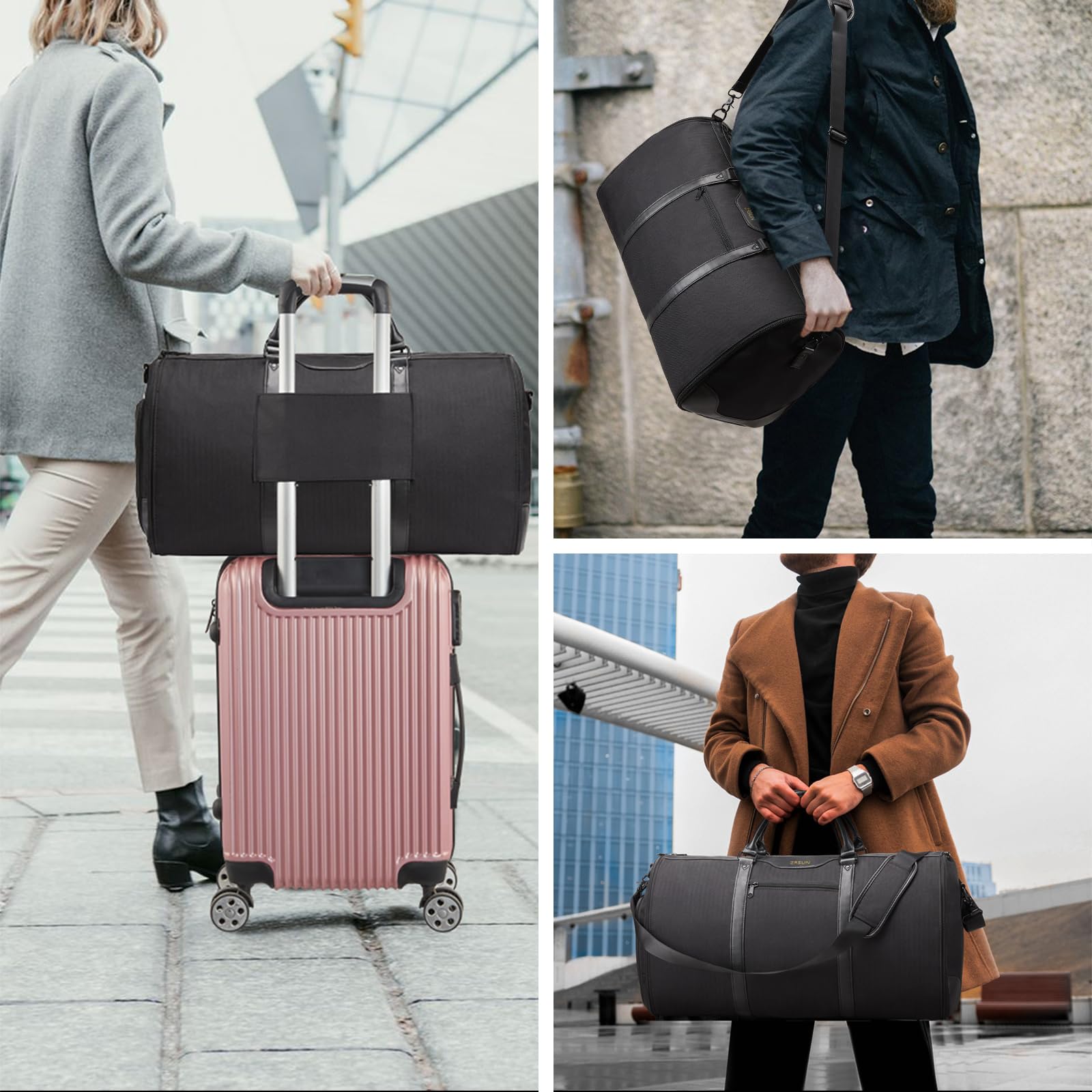 Borsa porta abiti da viaggio, borsa porta indumenti, borsone convertibile con scomparto per scarpe, perfetta per viaggi di lavoro e gite nel fine settimana, Nero 00, Da viaggio