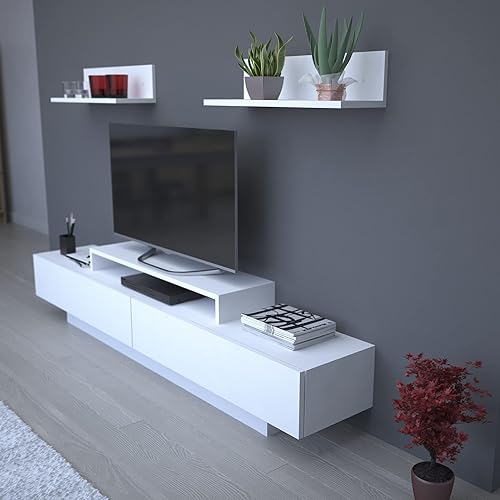 Miniatura 5 de Decorotika - Mueble de TV y centro de entretenimiento moderno de madera de 71 pulgadas de Lusiana para televisores de hasta 75 pulgadas con estantes