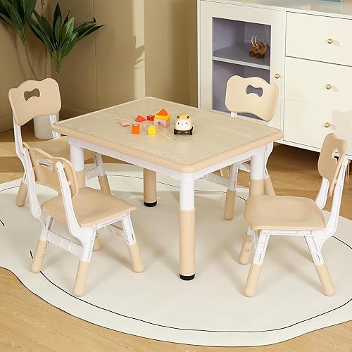 Miniatura 3 de Ybaiwana Juego de mesa y silla para niños pequeños, mesa y silla para niños de altura ajustable, juego de 4, 31.5 pulgadas de largo x 23.6 pulgadas