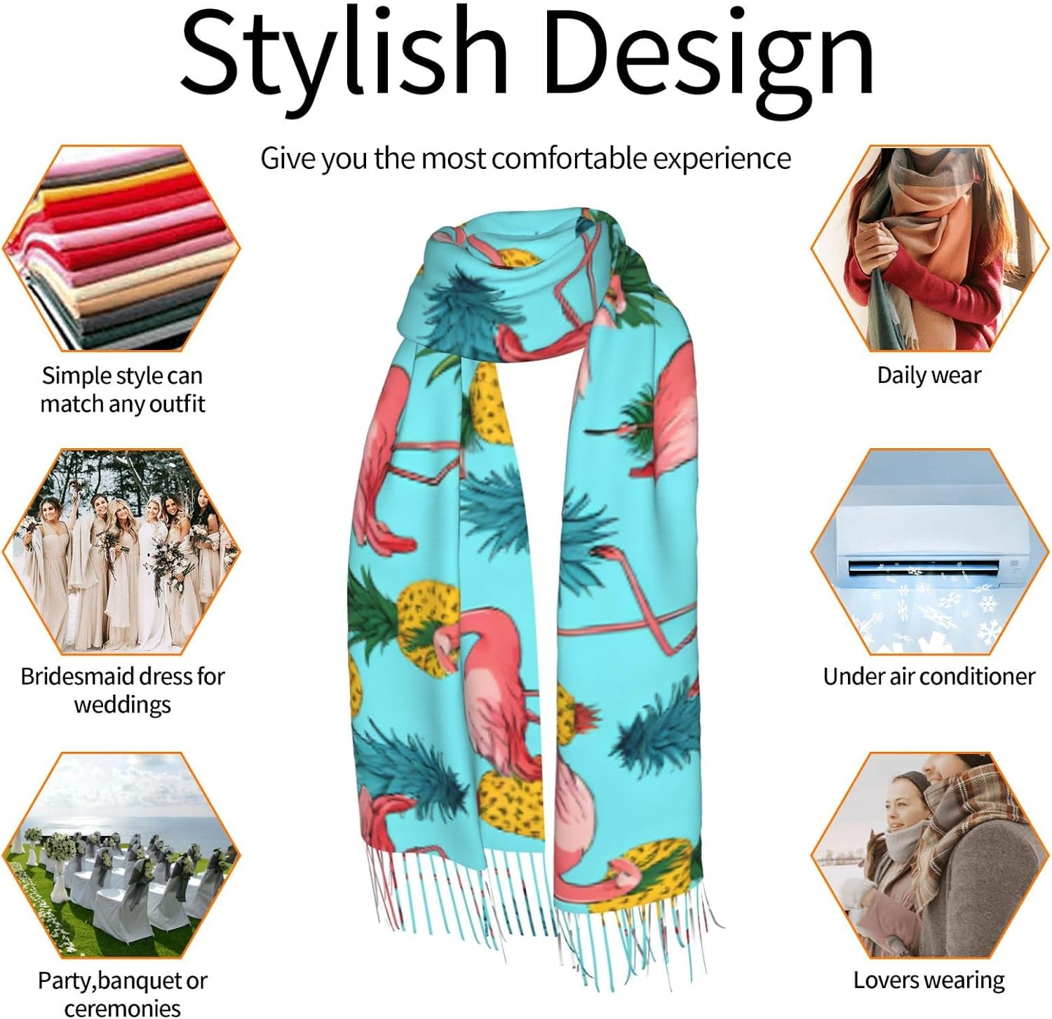 (Flamingos) Women's Soft Warm Scarf Large Plush Shawl Wrap with Fringe Fashion Winter Scarves for Cold Weather