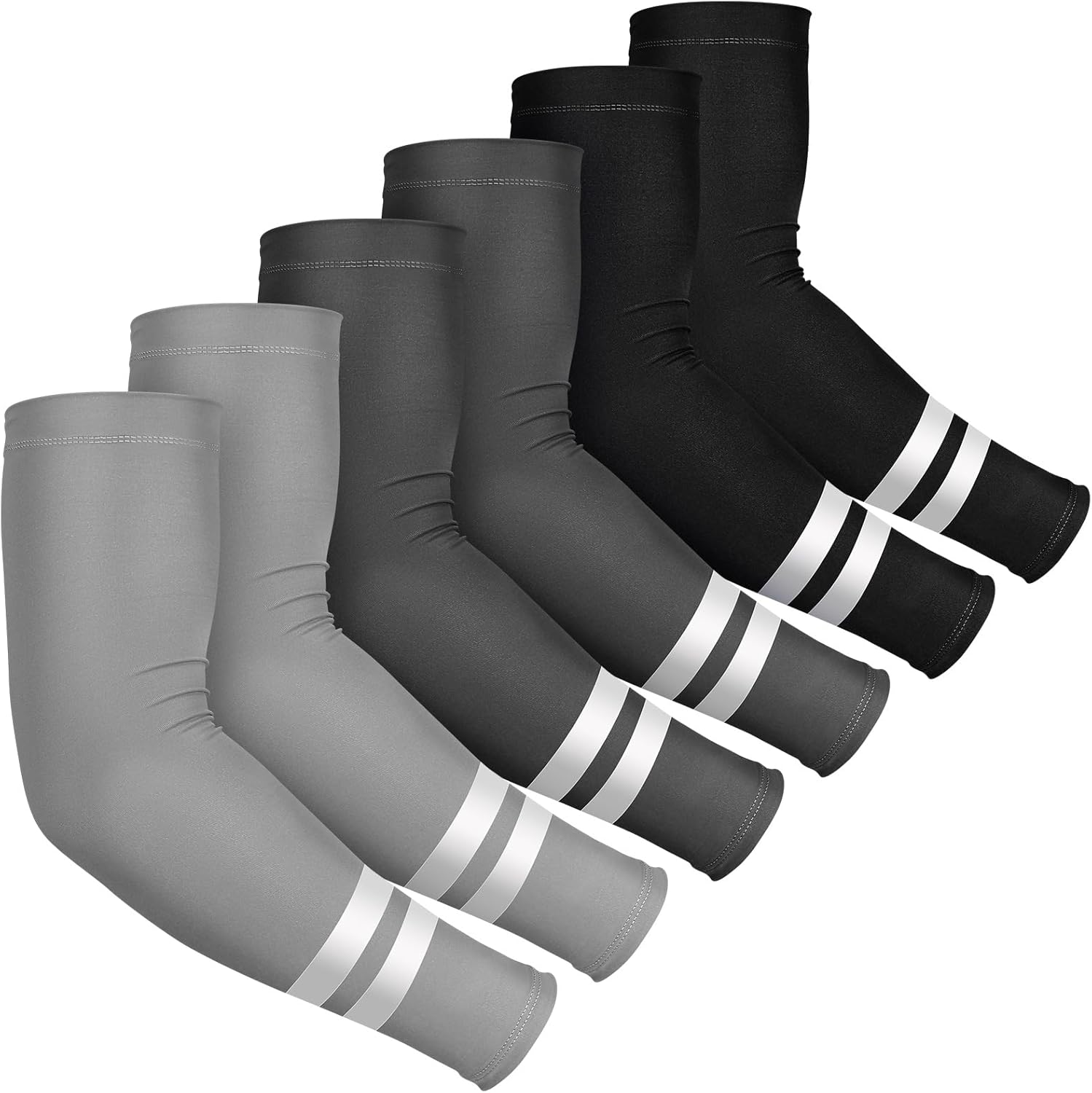 SATINIOR 6 Pairs UV Sun Protection Arm Sleeves for Men Women Reflective Cooling Compression Sleeves Golf Outdoor Sports
