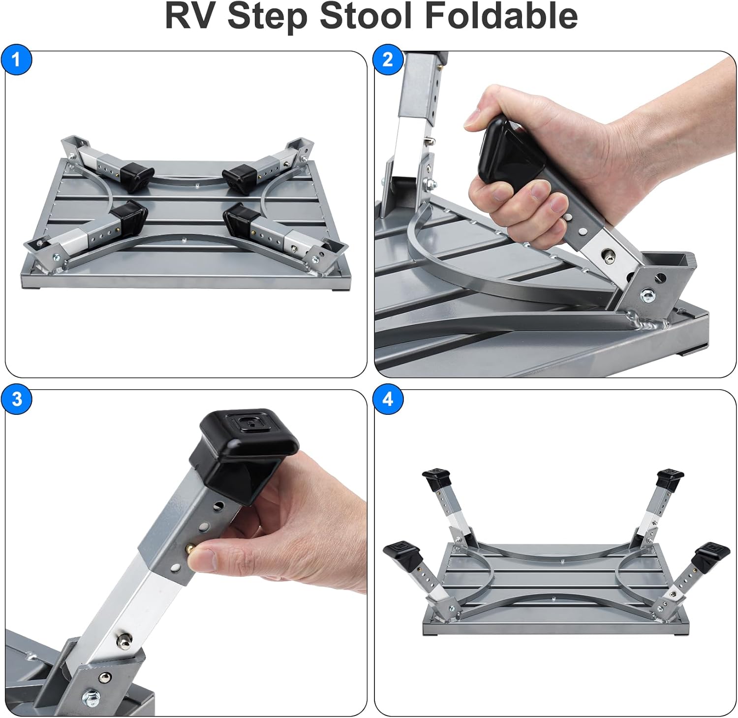 Extra Large RV Step Stool, 19" x 14.5" RV Step, Aluminum RV Step 4-Level Height Adjustable, Camper Foldable Step Supports Up to 1500 lbs with Non-Slip Strip for Travel Trailer.