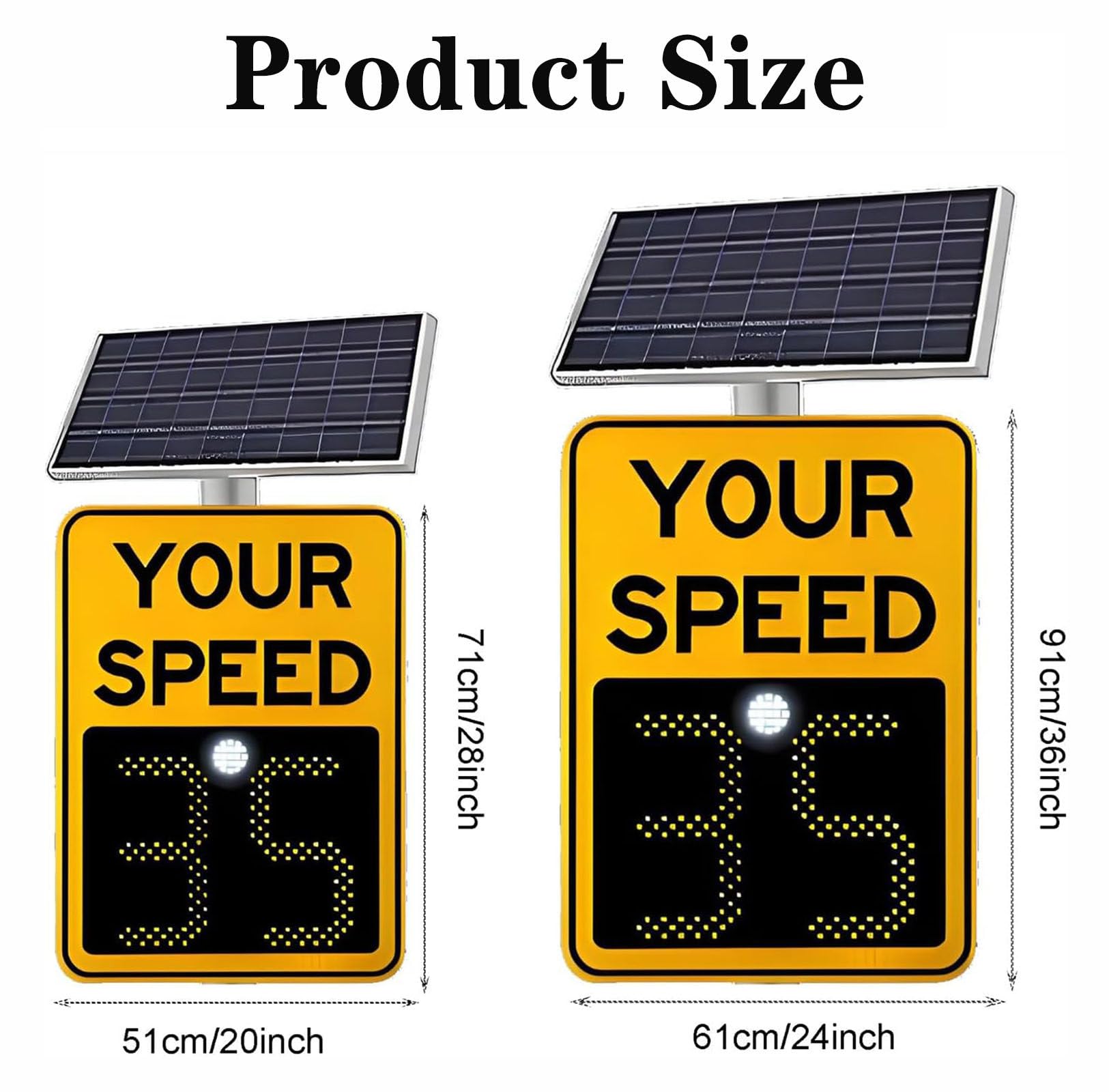 Señal de límite de velocidad de radar con energía solar, panel LED de retroalimentación de tráfico, IP65 impermeable, ideal para carreteras y carreteras urbanas, 50 x 70 cm