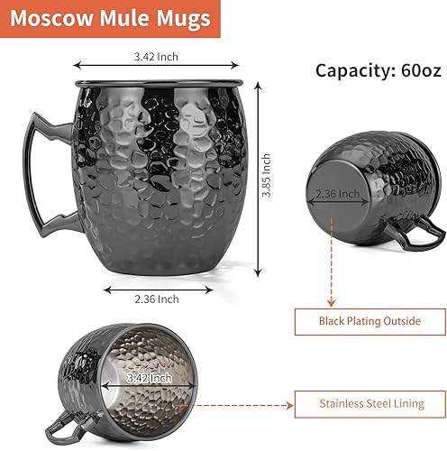 Miniatura 10 de Moscow Mule - Juego de 4 tazas de cobre martillado de 16 onzas con forro de acero inoxidable 304 y asas de latón dorado, perfectas para bebidas