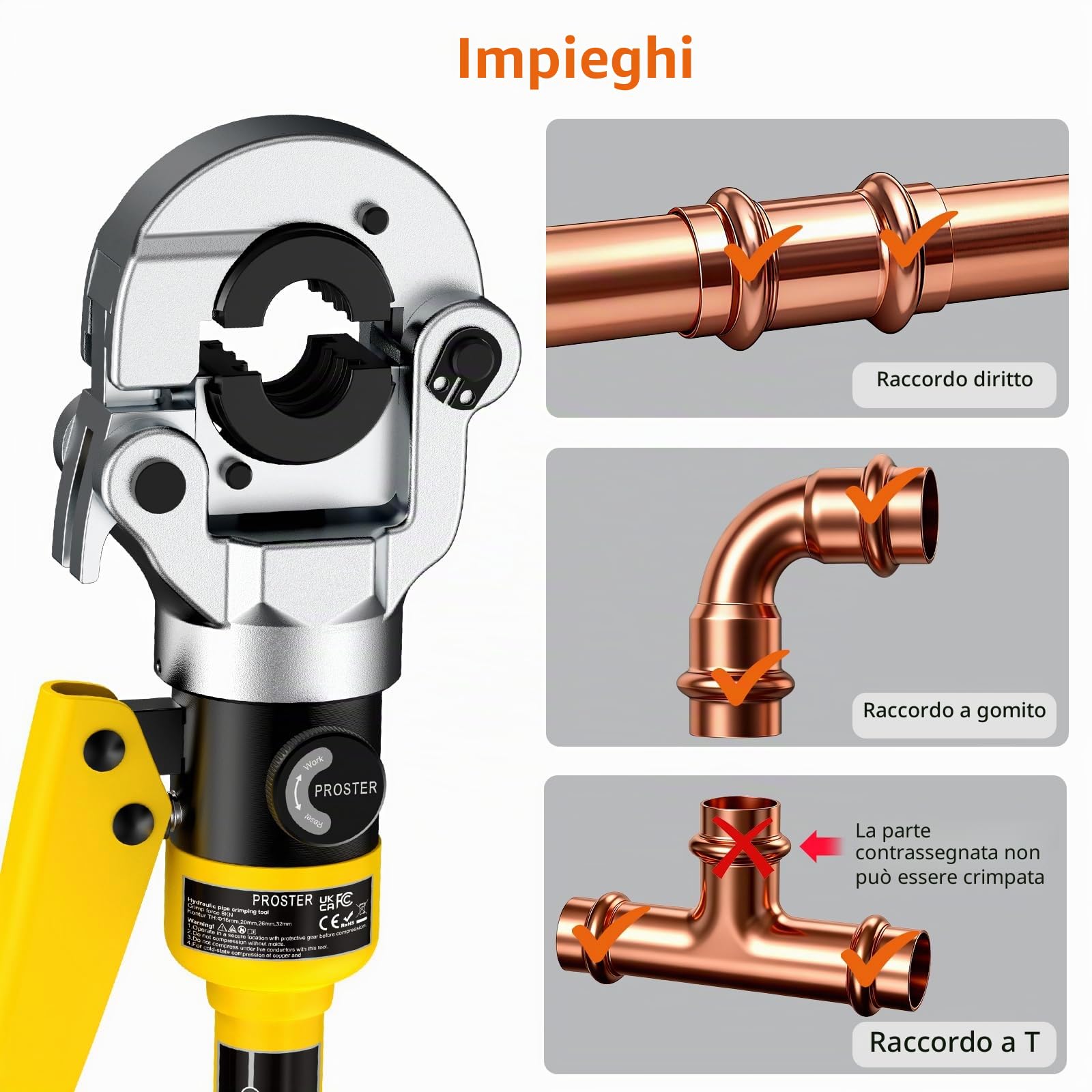 Proster Pinza Idraulica a Pressione 8 Tonnellate con Set di Matrici TH16 TH20 TH26 TH32 Pinza Crimpare Per Tubi con Testa Girevole a 360° Attrezzo Completo con Tagliatubi Custodia Robusta