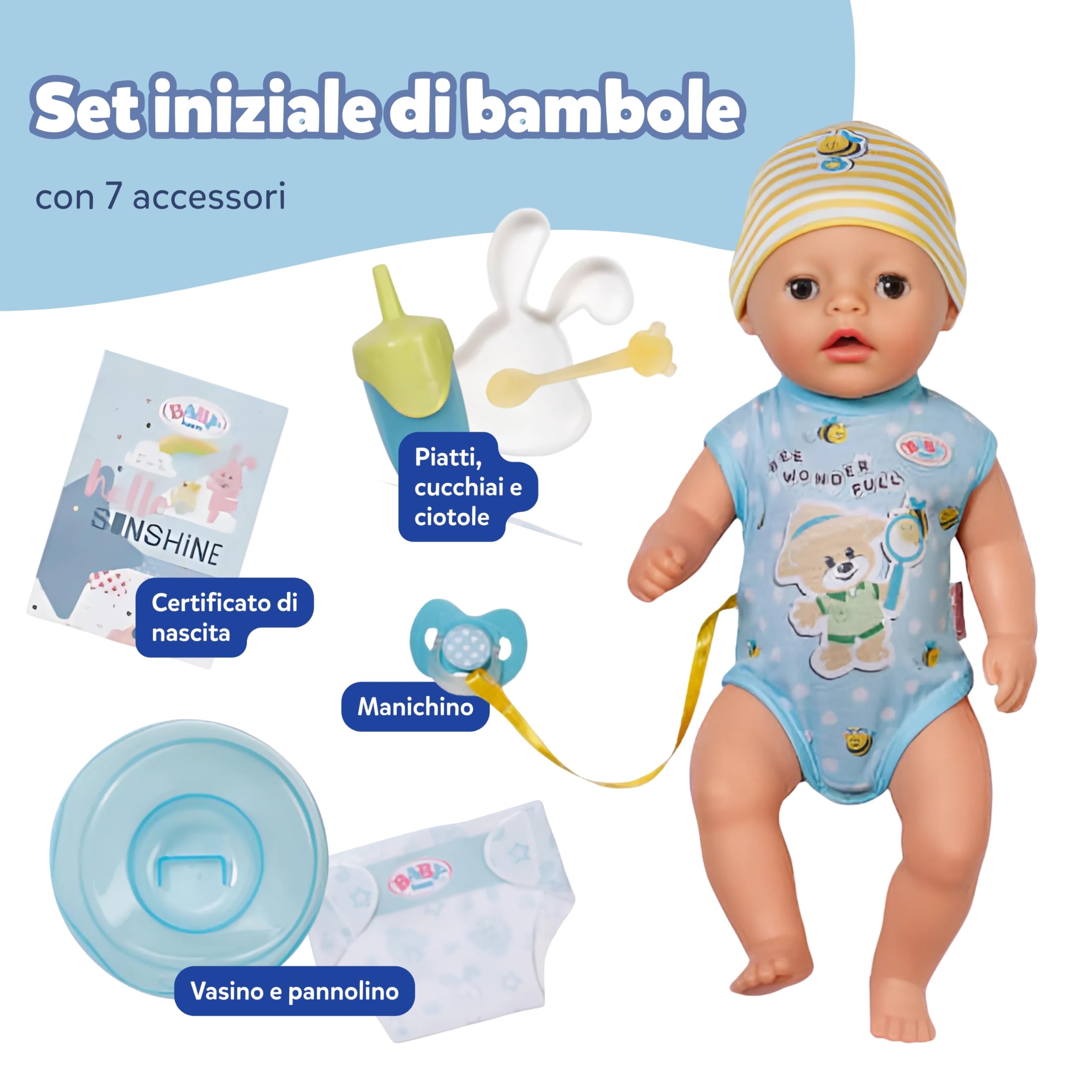 BABY born Lukas (Little Baby Boy) - Bambola di 36 cm - 7 funzioni incl. accessori e tutina - Funziona completamente senza batterie - Adatto a bambini a partire da 1 anno