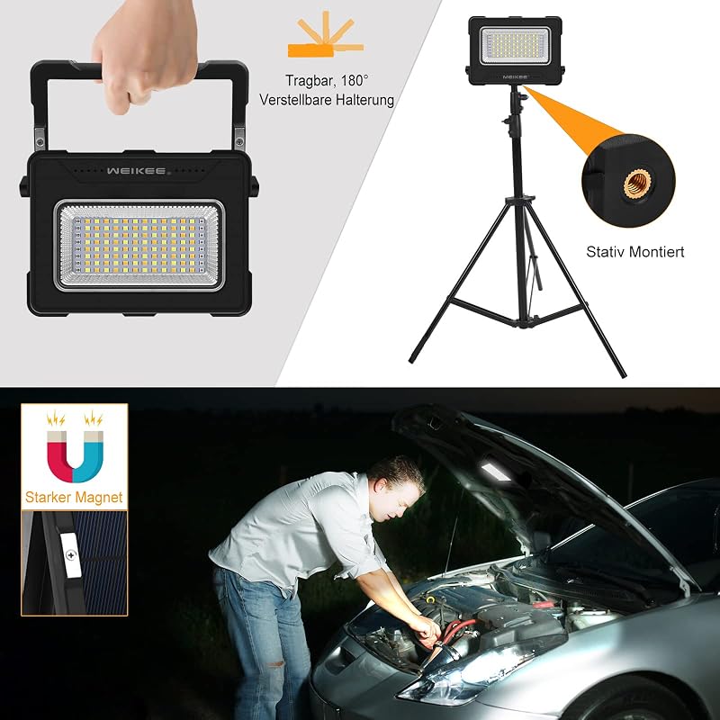 MEIKEE 80W LED Munkalámpa 12000 mAh Akkumulátorral - 4 Világítási Mód, 5 Fényerőszint, USB/Napelemes Töltés, Mágneses, Kempingezéshez, Szere