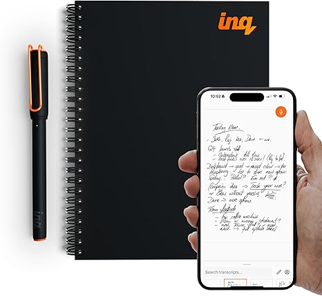 inq Smart Writing Set – Converts Handwriting to Text – Real Ink on Real Paper - AI Note Taking, Voice Recording and Transcription, For iPhone and Android - Smart Pen & Notebook (A5, Journal Size)