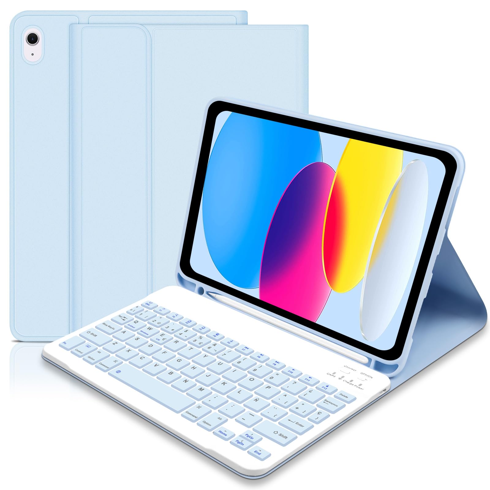 Lielax Funda con Teclado Español Ñ para iPad 10 Generación 2022/11 Generación A16 2025 (10.9/11 Pulgada),Teclado Bluetooth Magnético Desmontable para 10.ª Gen 2022, Azul
