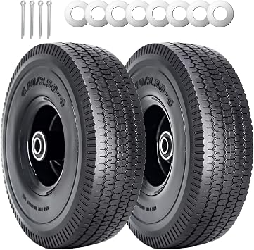 2Pack 10 x 4.10/3.50-4" Solid PU Run-Flat Tire Wheel with 5/8"Axle Bore Hole 2.24" Offset Hub Double-Sealed Ball Bearings for Wagons Wheelbarrows Hand Trucks