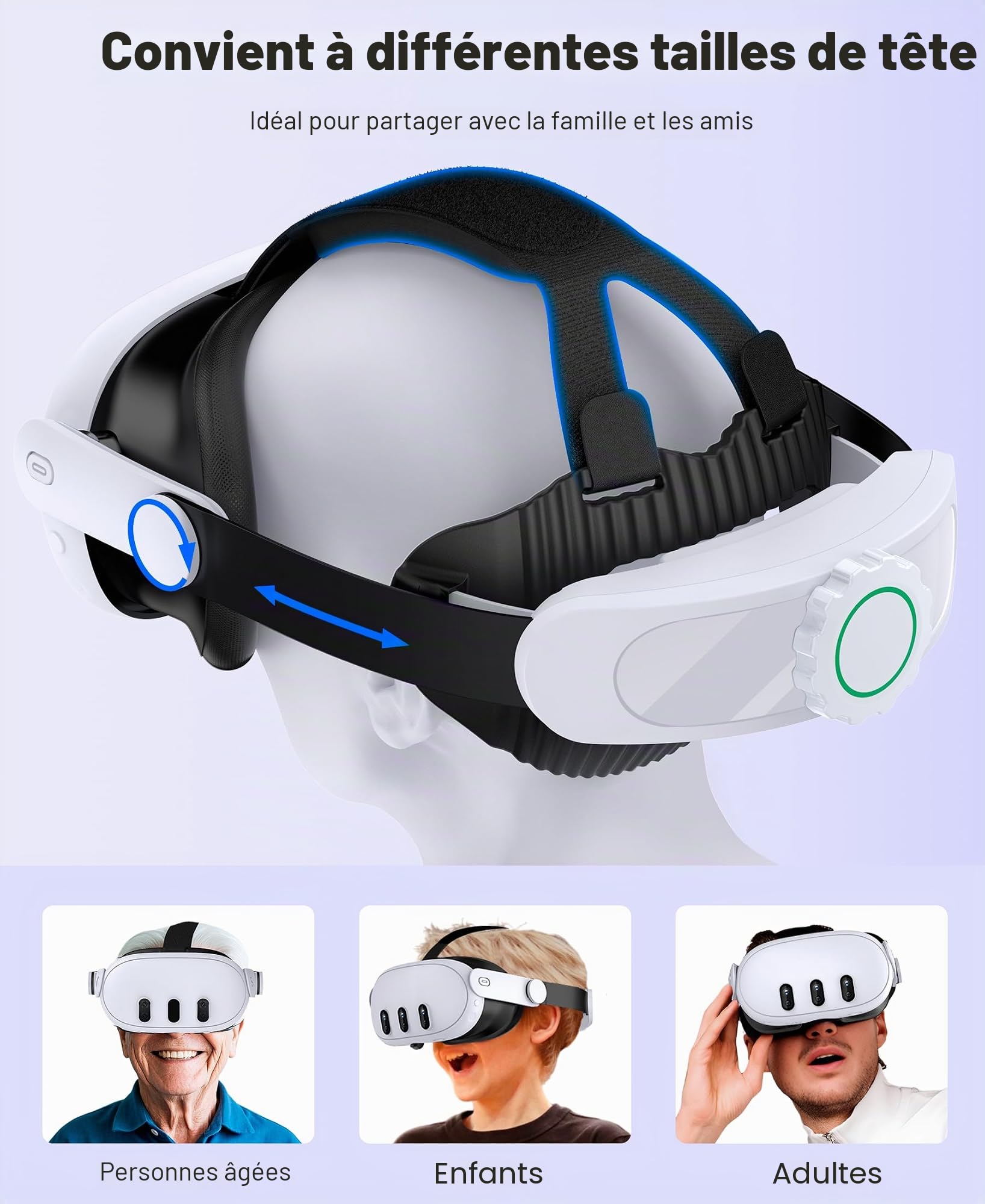 HELLCOOL Sangle de Tête Confortable pour Meta Quest 3S/3/2 – Serre-tête VR Ergonomique, Pliable à 45° avec Molette de Réglage – Accessoire Léger, sans Points de Pression pour Longues Sessions