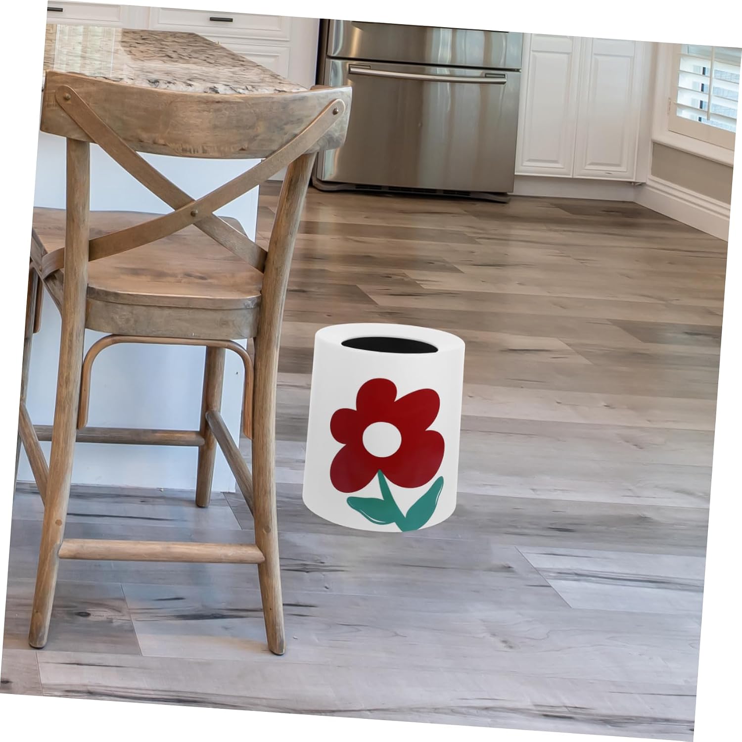 Cabilock Elegant Double-Layer Trash Can Decorative Waste Basket for Bathroom Bedroom and Office Stylish Flower Pattern Space-Saving Design