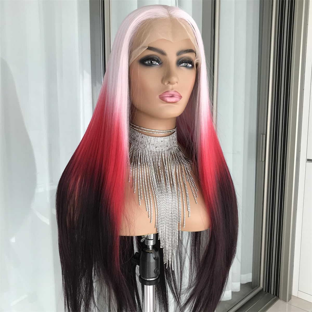 Aisom Straight Lace Front Wigs for Women Glueless Ombre Pink Color 13x4 Lace Front Wig Pre Plucked Transparent Lace 24" (Ombre pink)