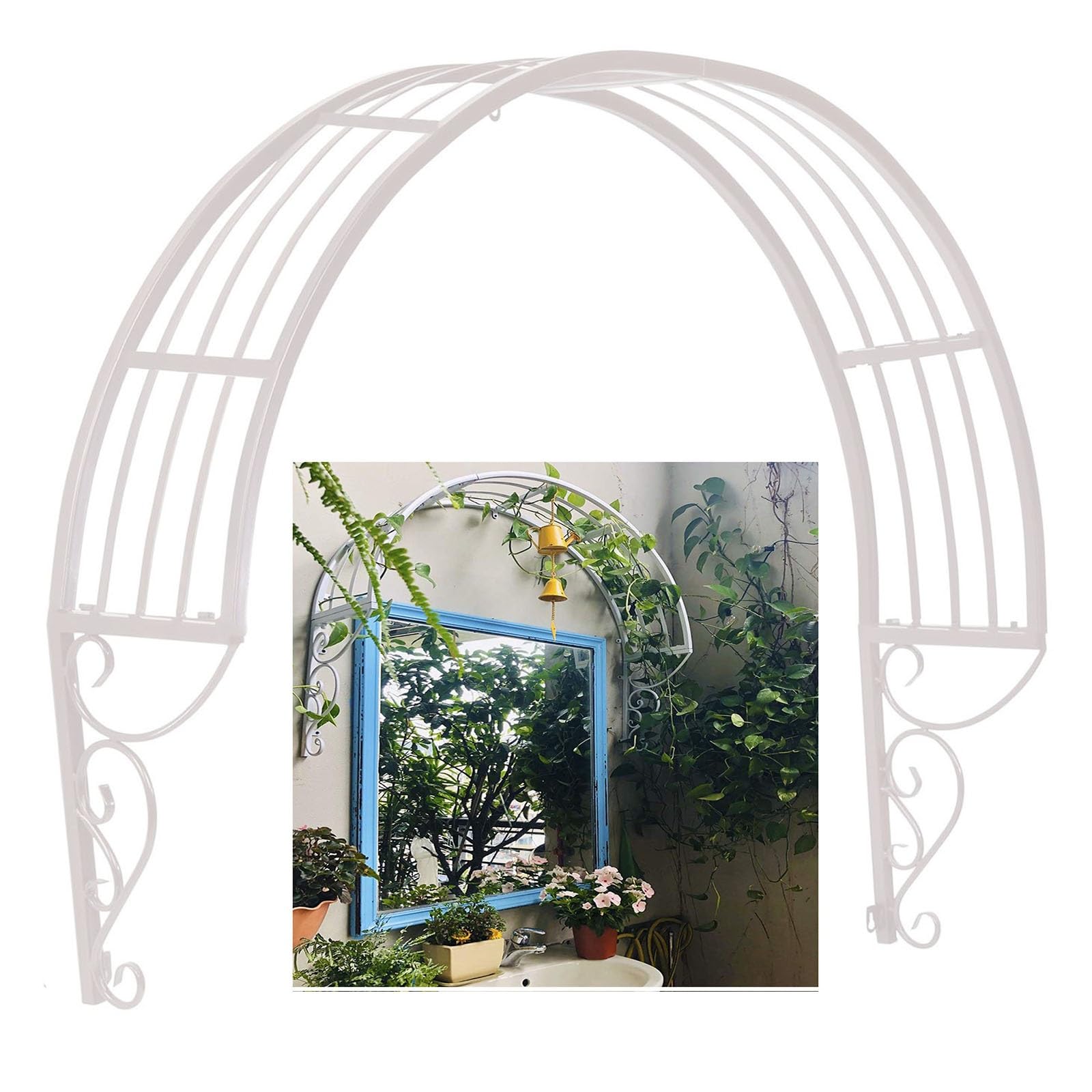 Arceau À Rosiers Robuste pour Plantes Grimpantes, Arche De Mariage Murale De 100 Cm De Large Et 90 Cm De Haut, Arc Semi-Circulaire pour Fenêtre Et Portes(White)