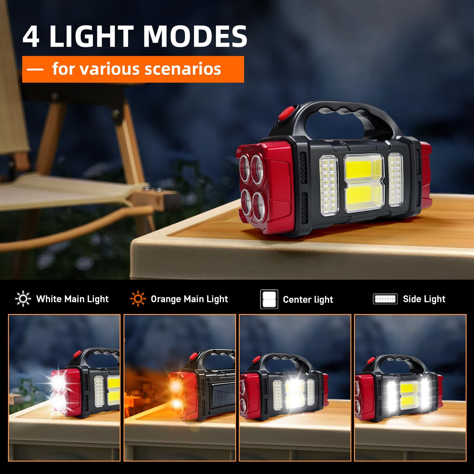 Lampe de poche solaire polyvalente avec deux modes de charge | 4 modes d'éclairage USB/énergie solaire | Chargeur d'urgence portable et lampe de camping en plein air (rouge, 2 pièces)