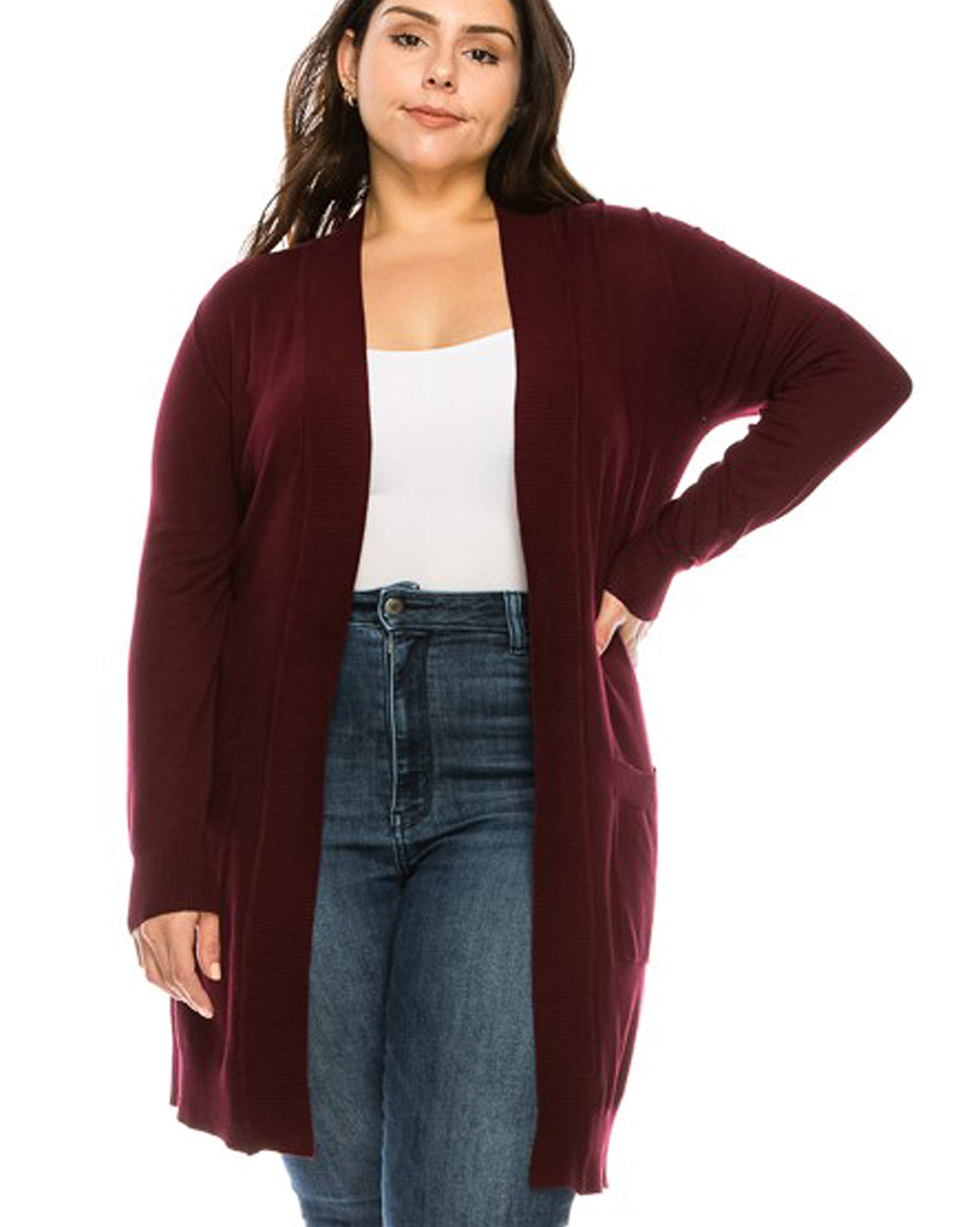Cielowomens Long Sleeve Sweater Duster Cardigan 2x Burgundy - Main Image