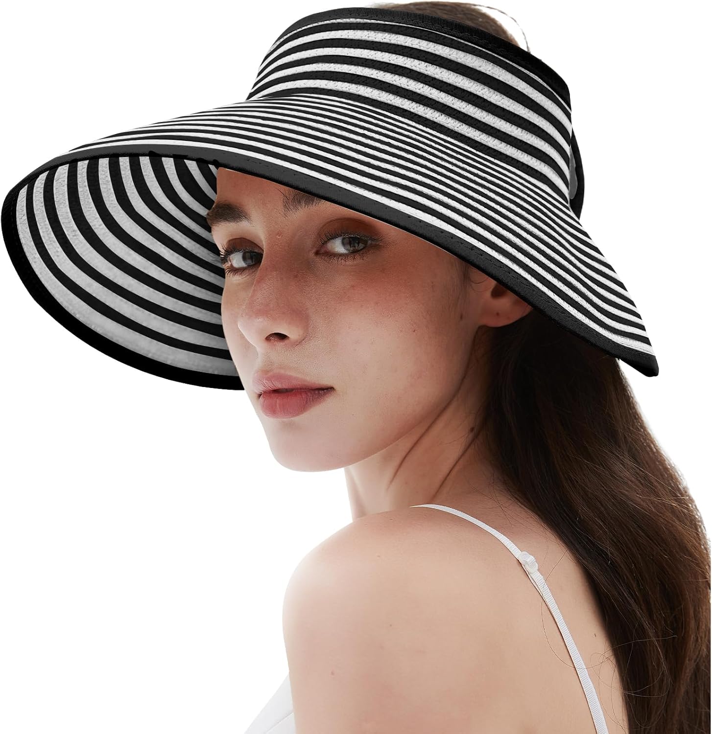 Women's Sun Visor Hats Wide Brim Straw Beach Hat Ponytail Hats for Women Foldable Floppy