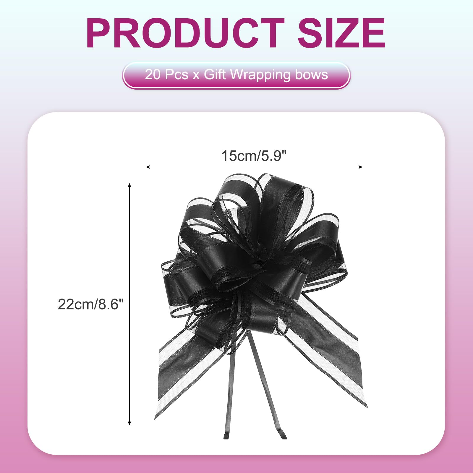 PATIKIL 20 Pcs Large Pull Bow Gift Wrapping, 9 Inch Ribbon Organza Black Bows for Gift Wrapping Wedding Baskets Car - Image 2