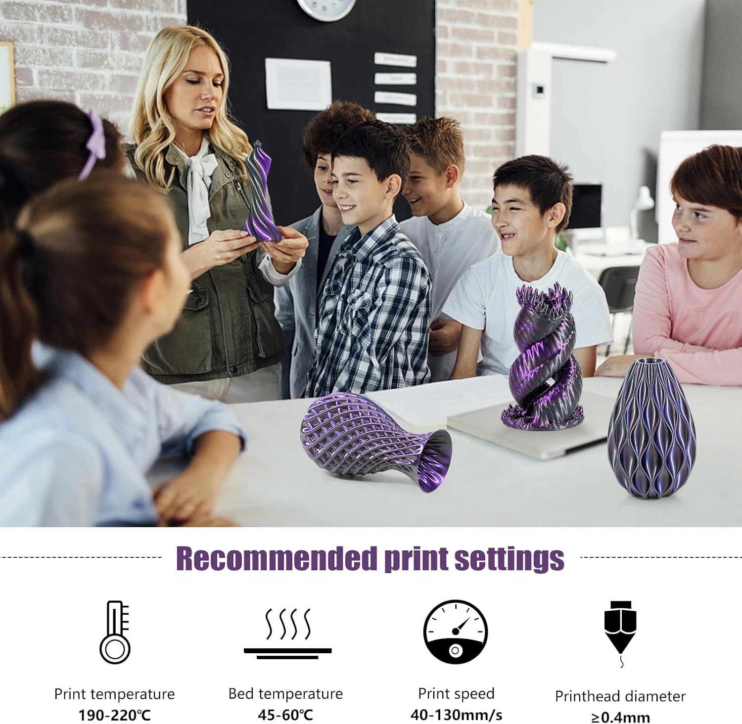 iSANMATE 3D Printer Filament, PLA Filament 1.75mm Dual Color Filament, Shiny Silk PLA Coextruded Filament, 3D Printing Filament Magic PLA, 1 kg/Spool (Black+Purple)