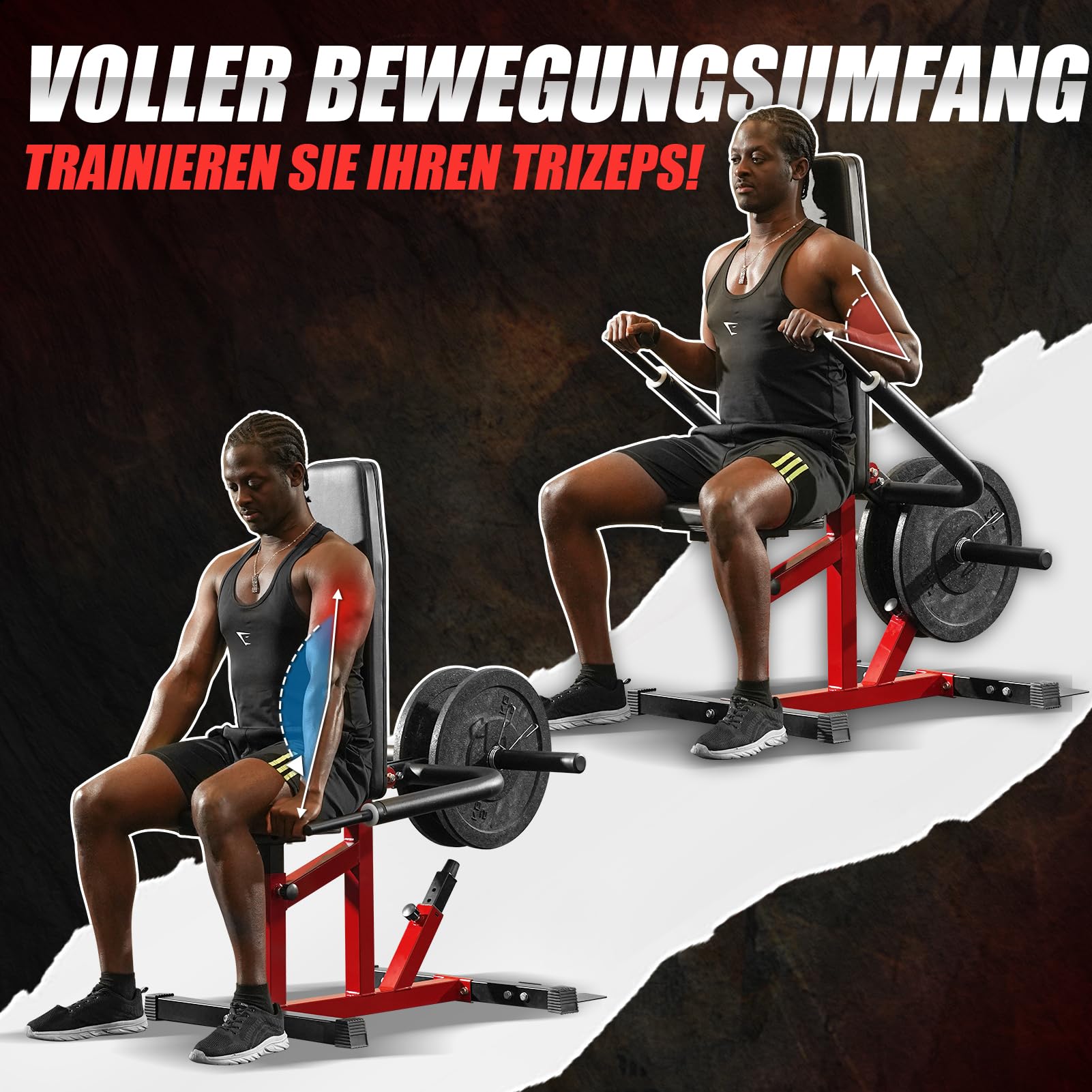 Dipmaschine, Trizeps Trainingsgerät mit Rudergriff, Trizepspresse mit Breitem und Schmalem Griff, 182kg Kapazität Bizeps Maschine, Dip Station